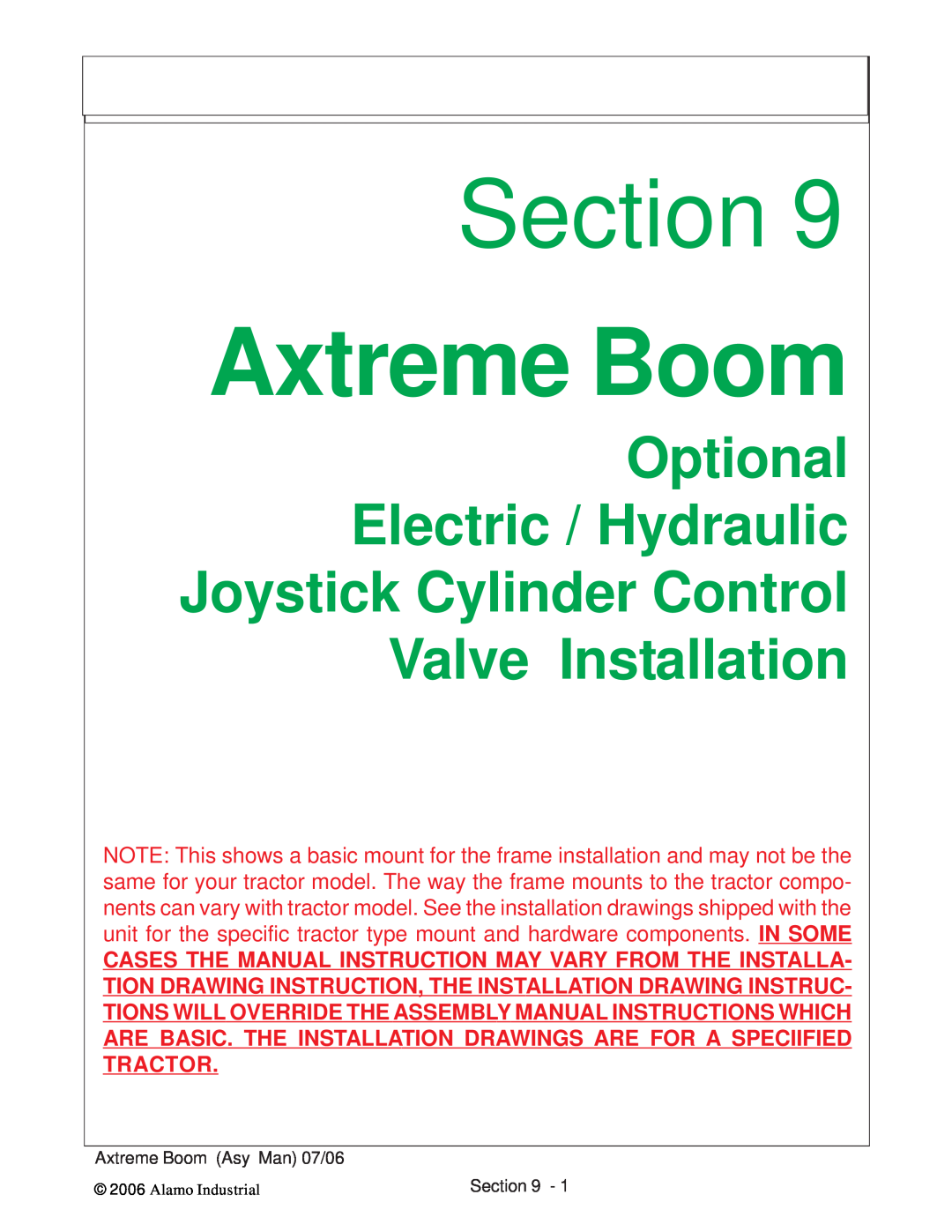 Alamo 02984405 Optional Electric / Hydraulic Joystick Cylinder Control, Valve Installation, Section, Axtreme Boom 