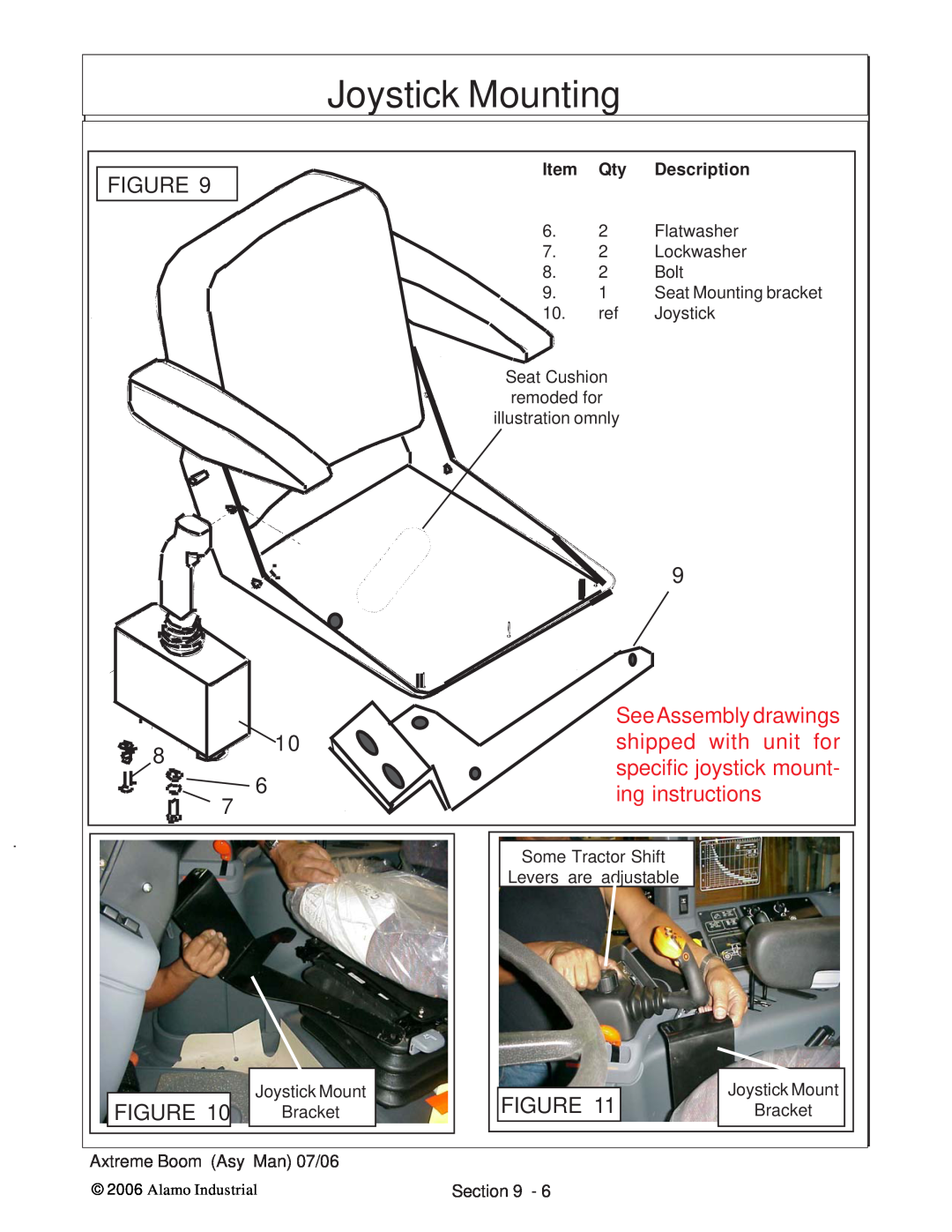 Alamo 02984405 Joystick Mounting, ing instructions, SeeAssembly drawings shipped with unit for specific joystick mount 