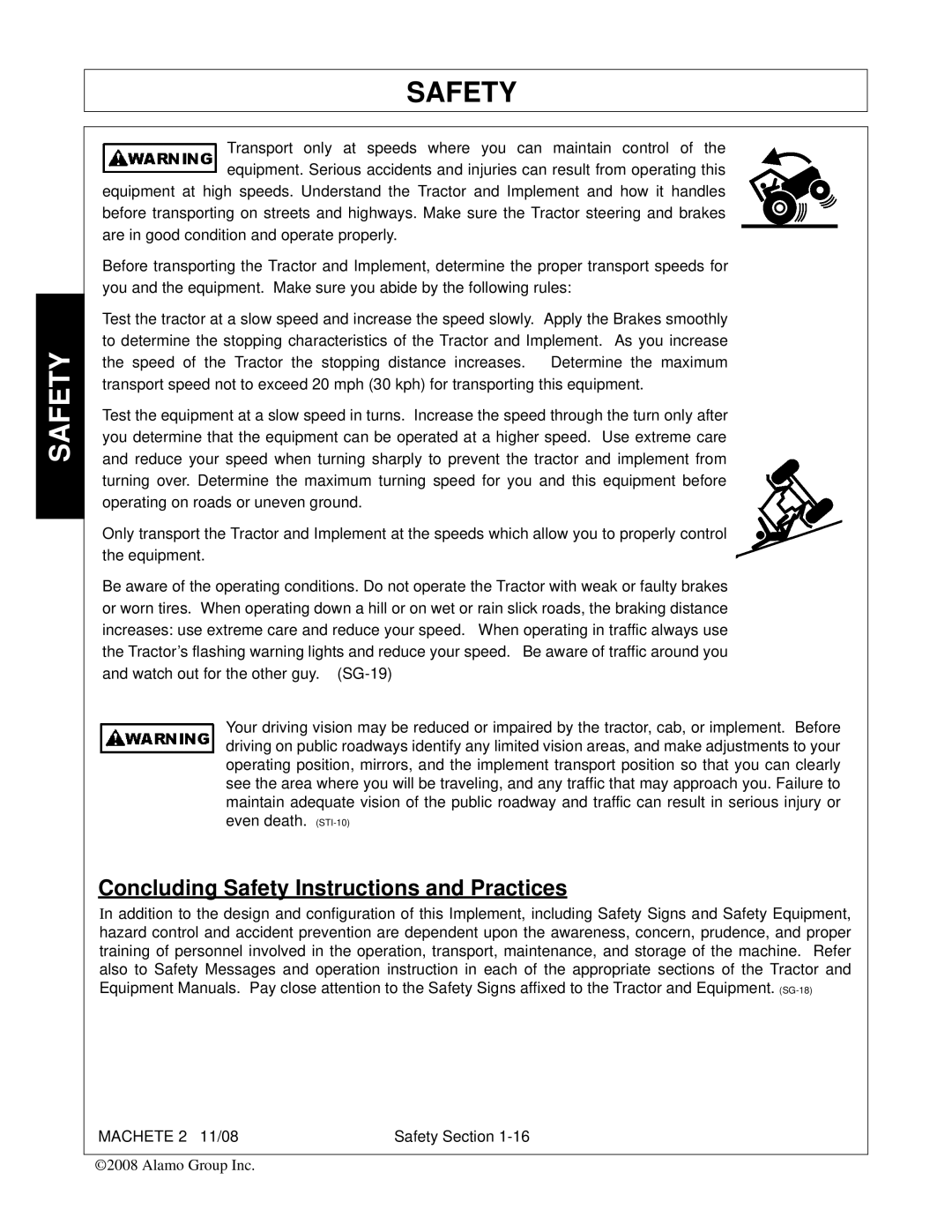 Alamo 02986941C manual Concluding Safety Instructions and Practices 