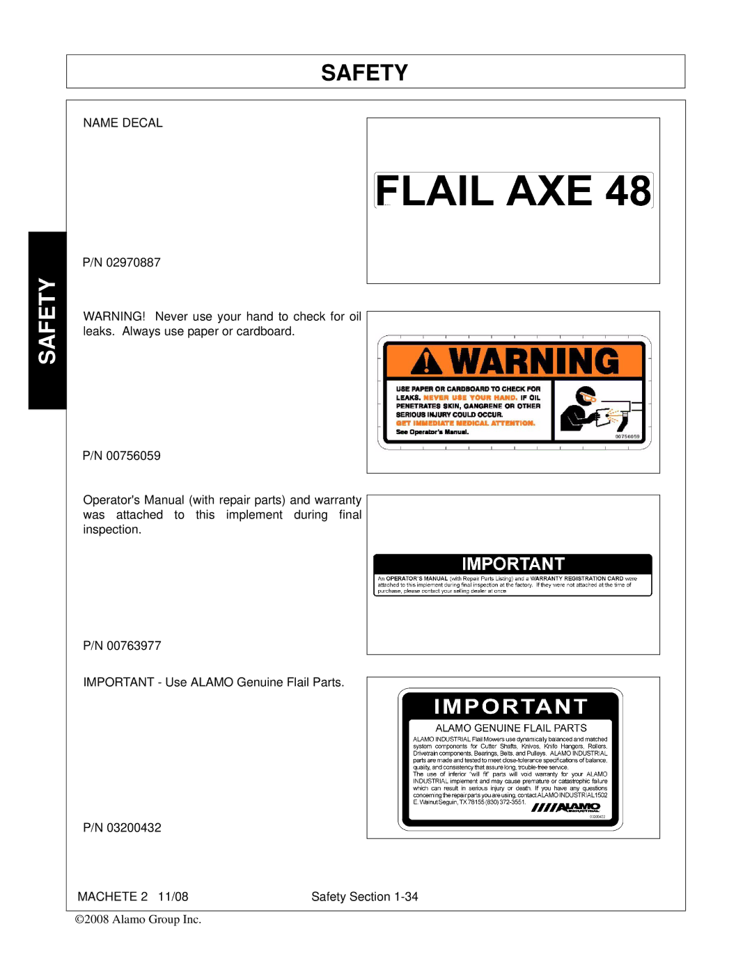 Alamo 02986941C manual Name Decal 