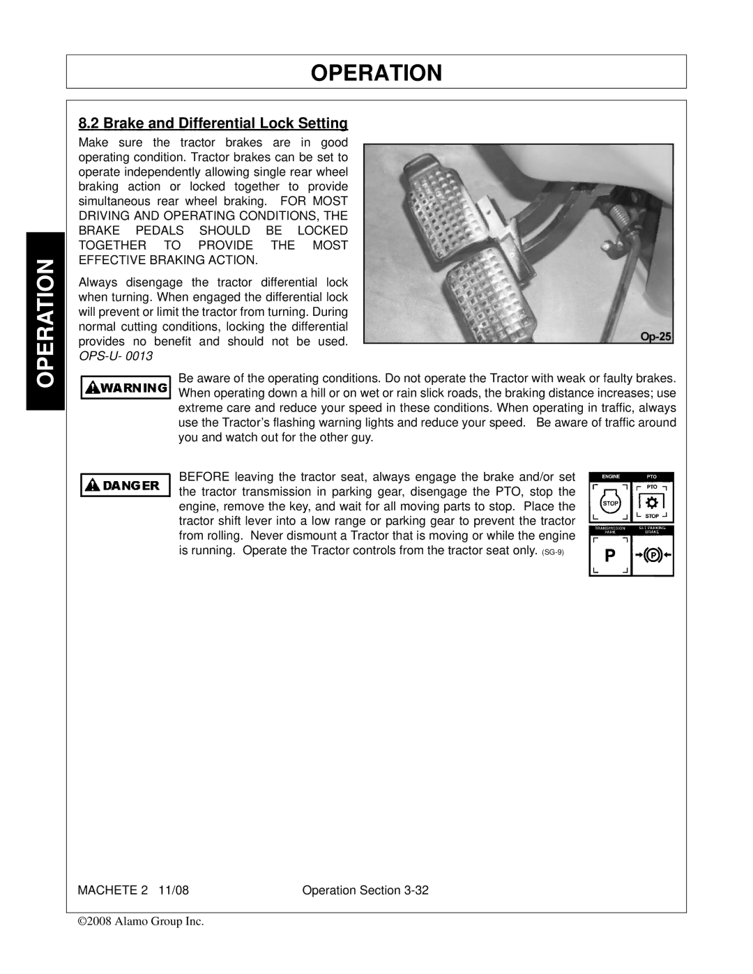 Alamo 02986941C manual Brake and Differential Lock Setting 