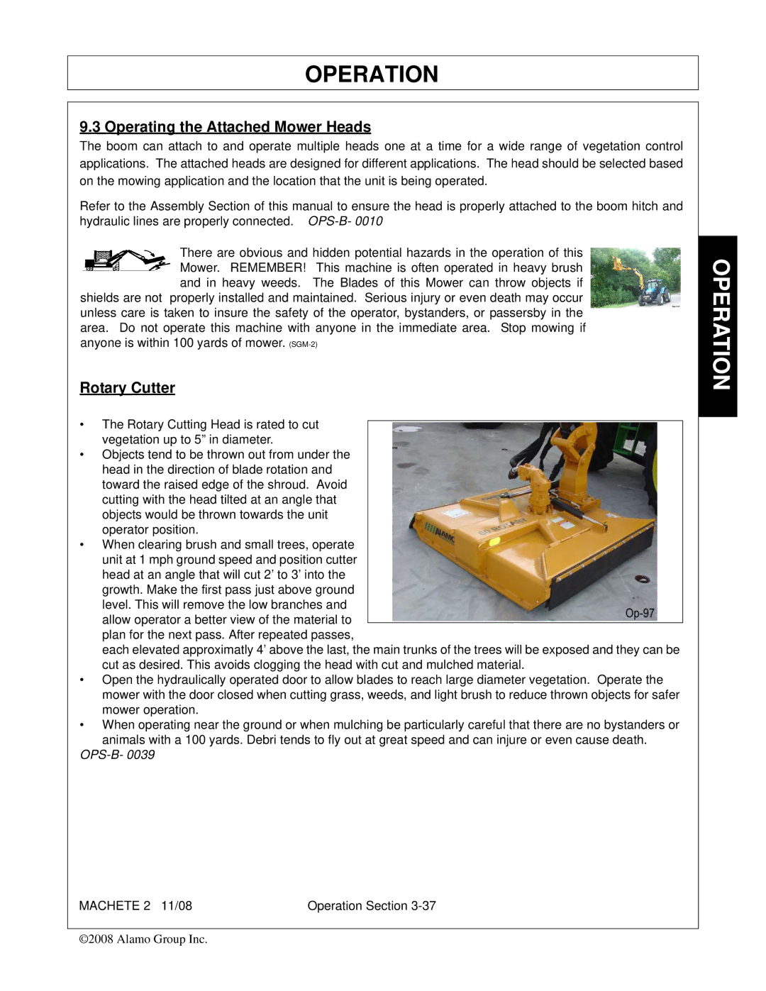 Alamo 02986941C manual Operating the Attached Mower Heads, Rotary Cutter 