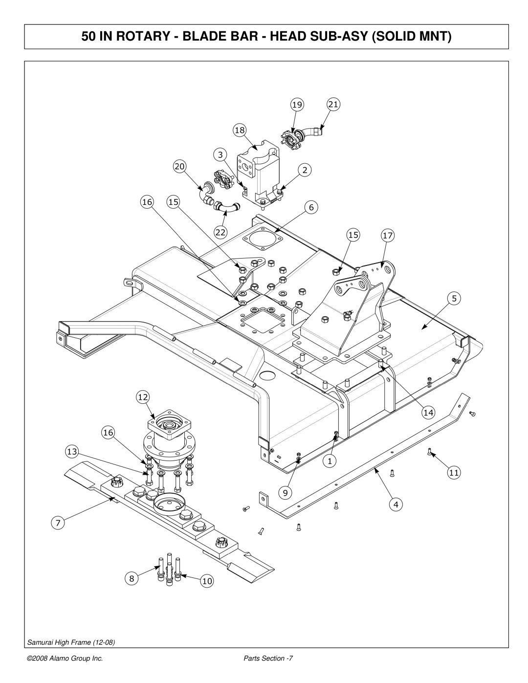 Alamo 02986950P manual Rotary Blade BAR Head SUB-ASY Solid MNT 