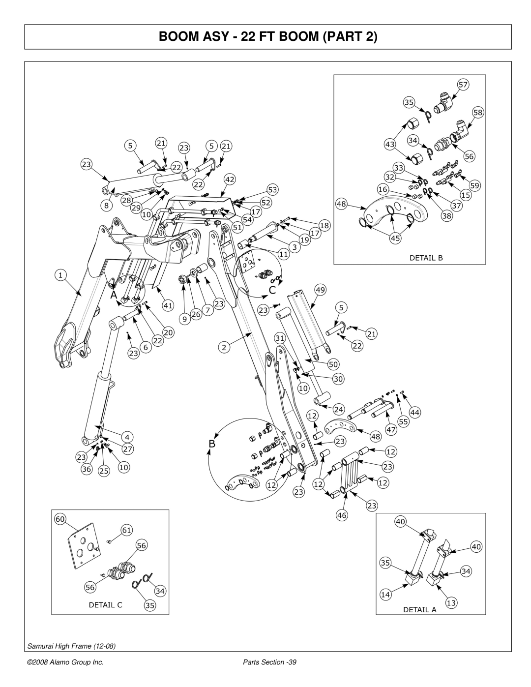 Alamo 02986950P manual Boom ASY 22 FT Boom Part 