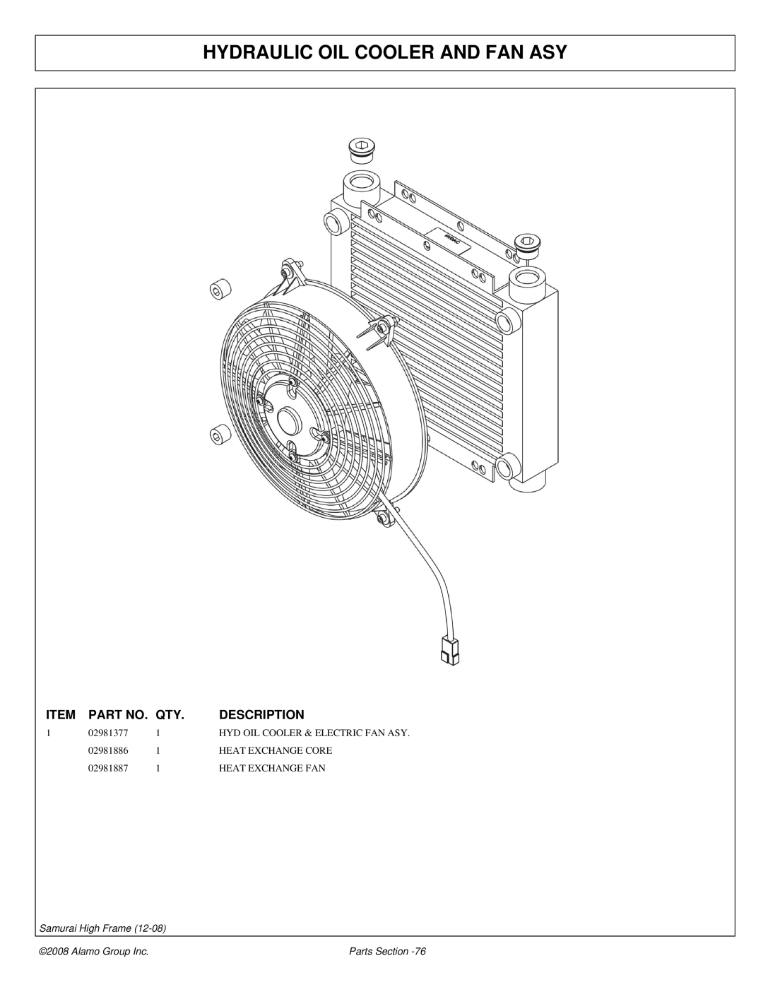 Alamo 02986950P manual Hydraulic OIL Cooler and FAN ASY 