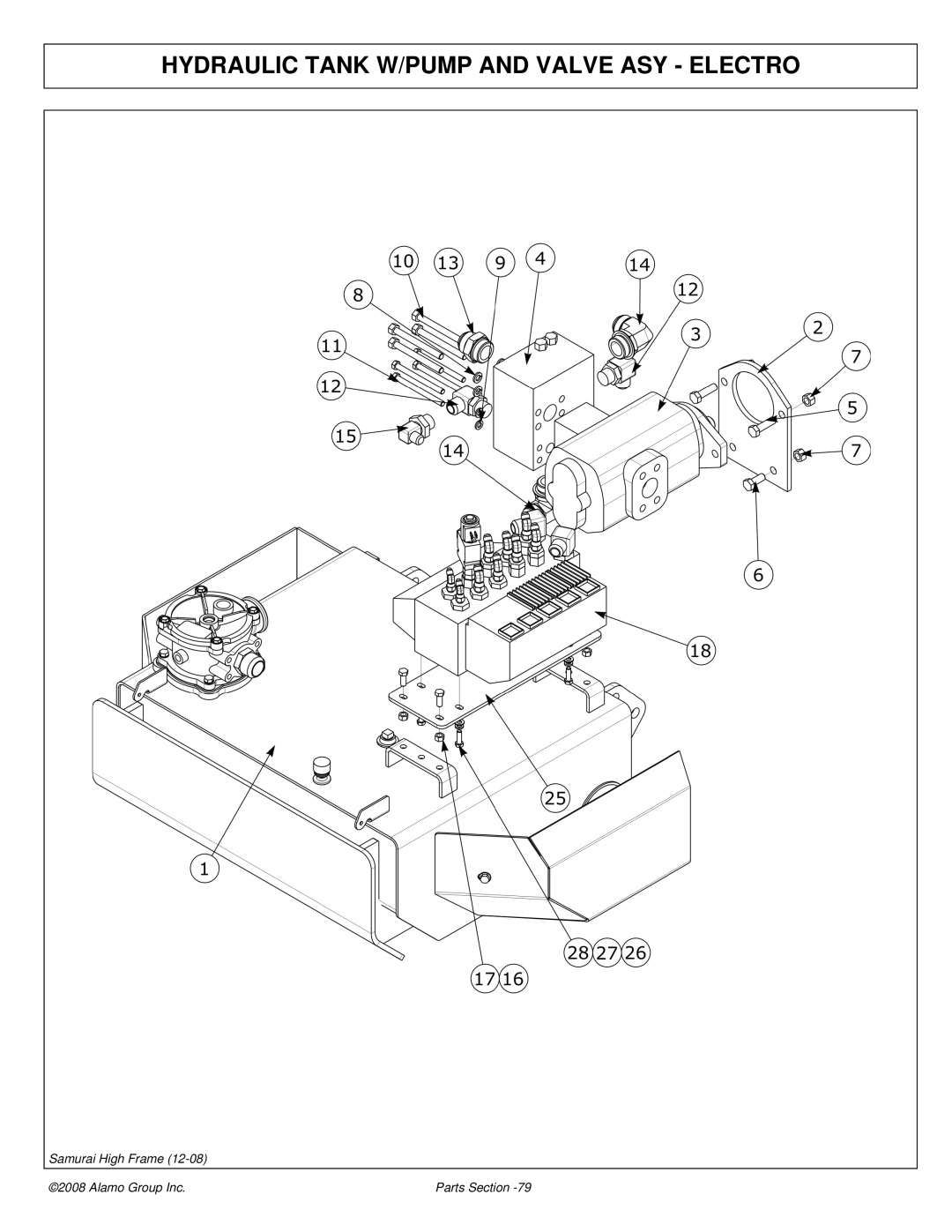 Alamo 02986950P manual Hydraulic Tank W/PUMP and Valve ASY Electro 