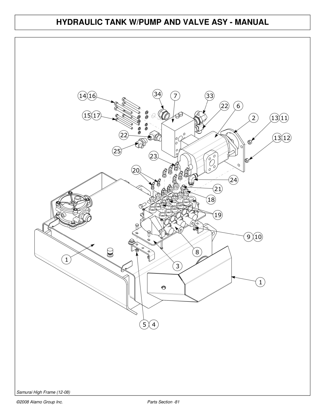 Alamo 02986950P manual Hydraulic Tank W/PUMP and Valve ASY Manual 