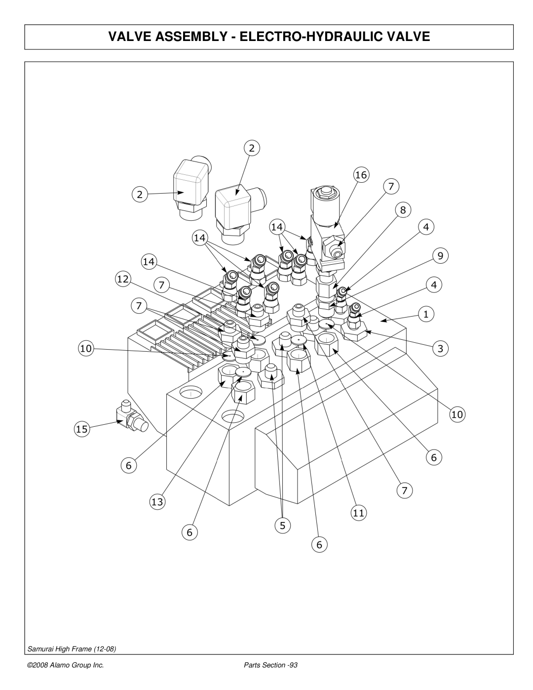 Alamo 02986950P manual Valve Assembly ELECTRO-HYDRAULIC Valve 