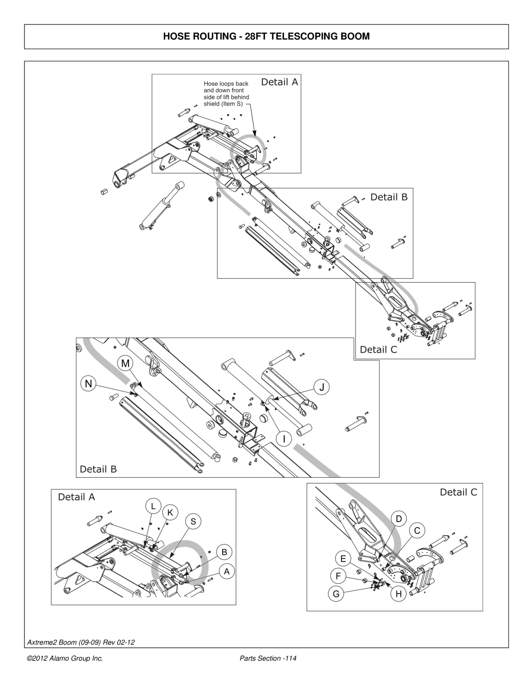 Alamo 02988075P manual Hose Routing 28FT Telescoping Boom 