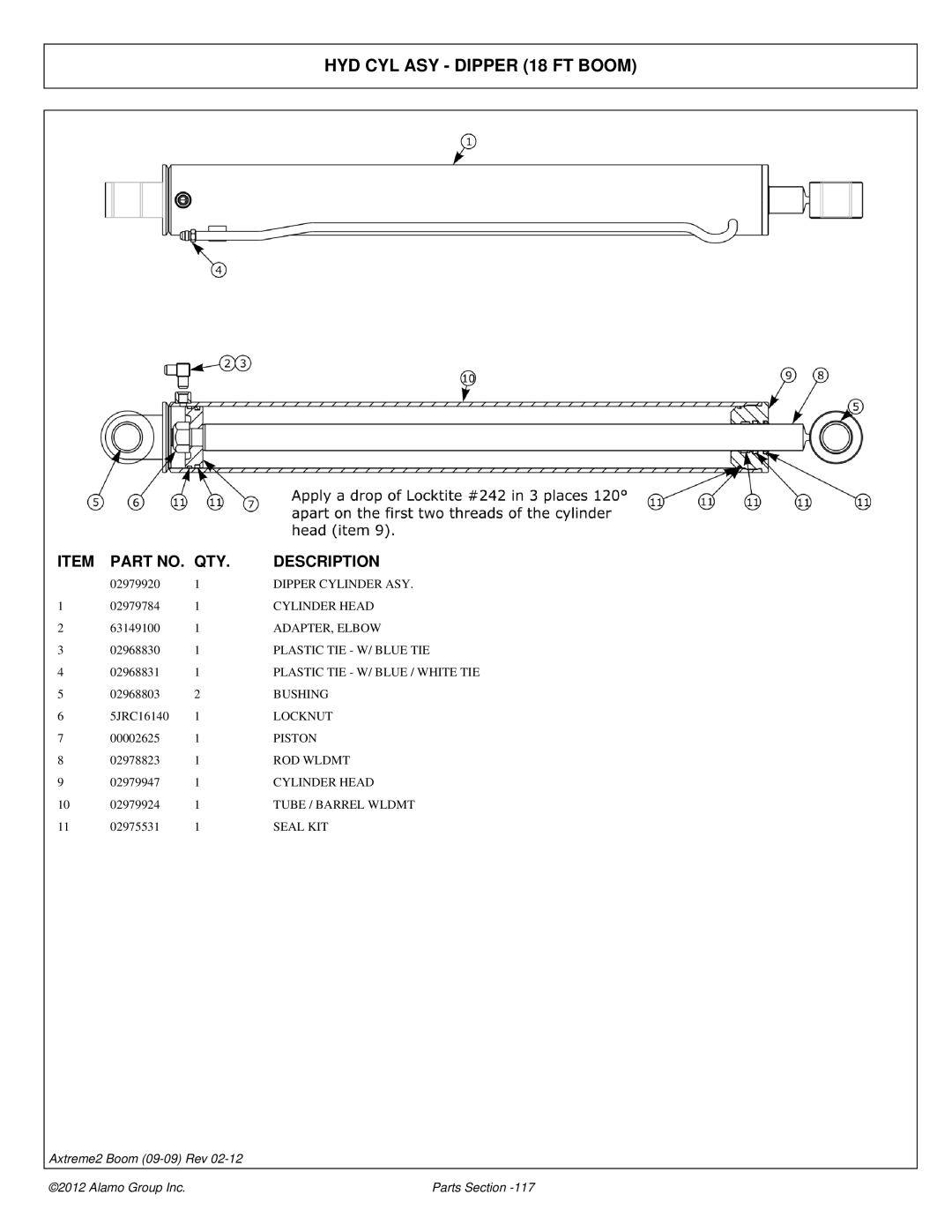 Alamo 02988075P manual HYD CYL ASY Dipper 18 FT Boom 