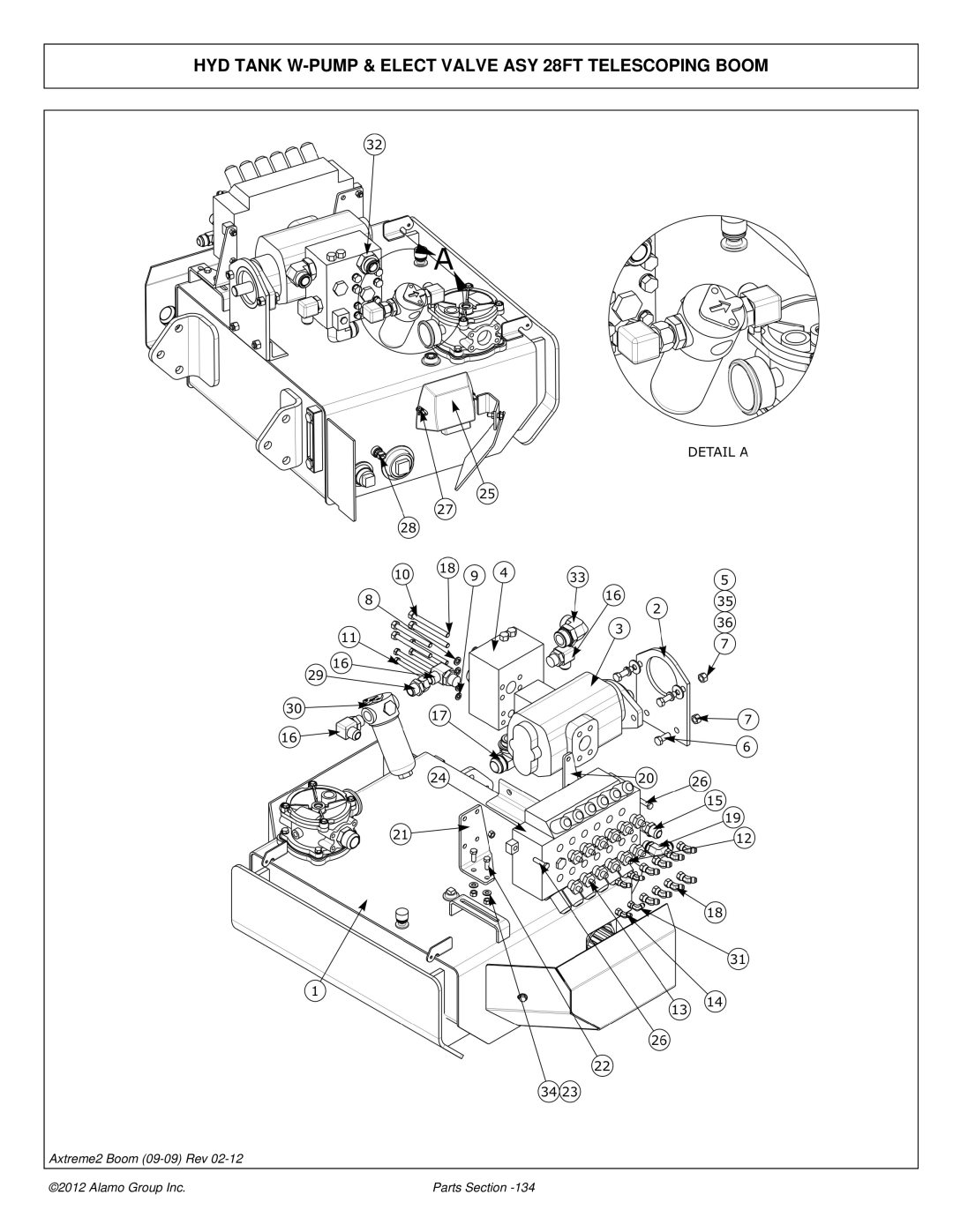 Alamo 02988075P manual HYD Tank W-PUMP & Elect Valve ASY 28FT Telescoping Boom 