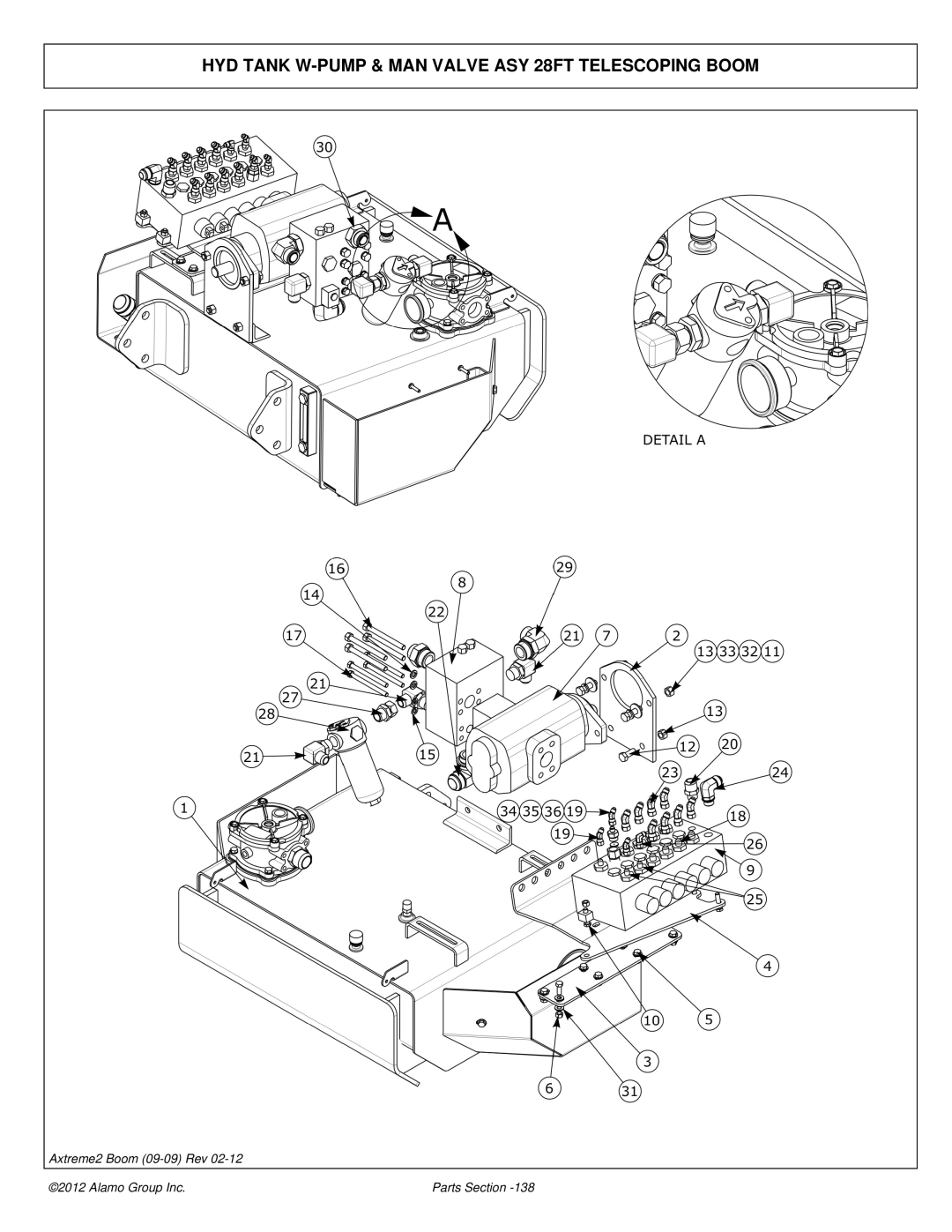 Alamo 02988075P manual HYD Tank W-PUMP & MAN Valve ASY 28FT Telescoping Boom 