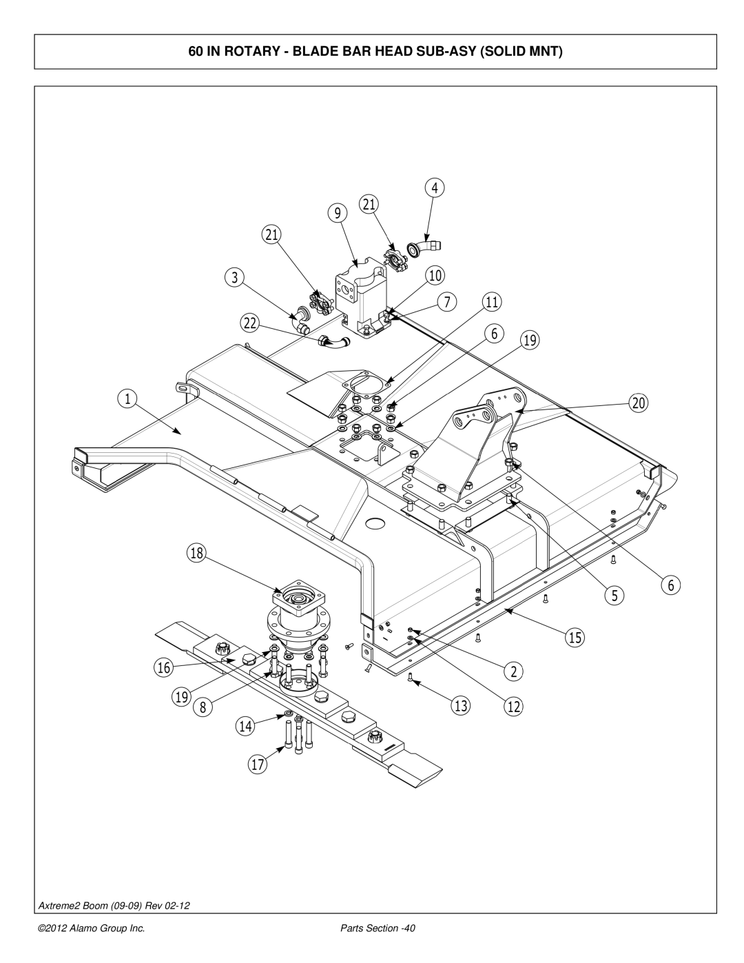 Alamo 02988075P manual Rotary Blade BAR Head SUB-ASY Solid MNT 