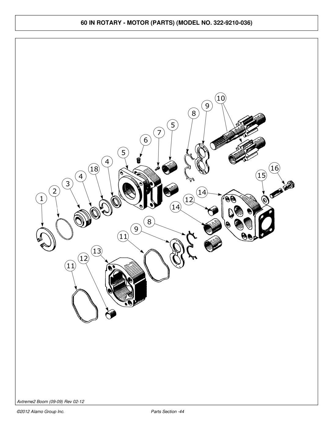 Alamo 02988075P manual Rotary Motor Parts Model no 