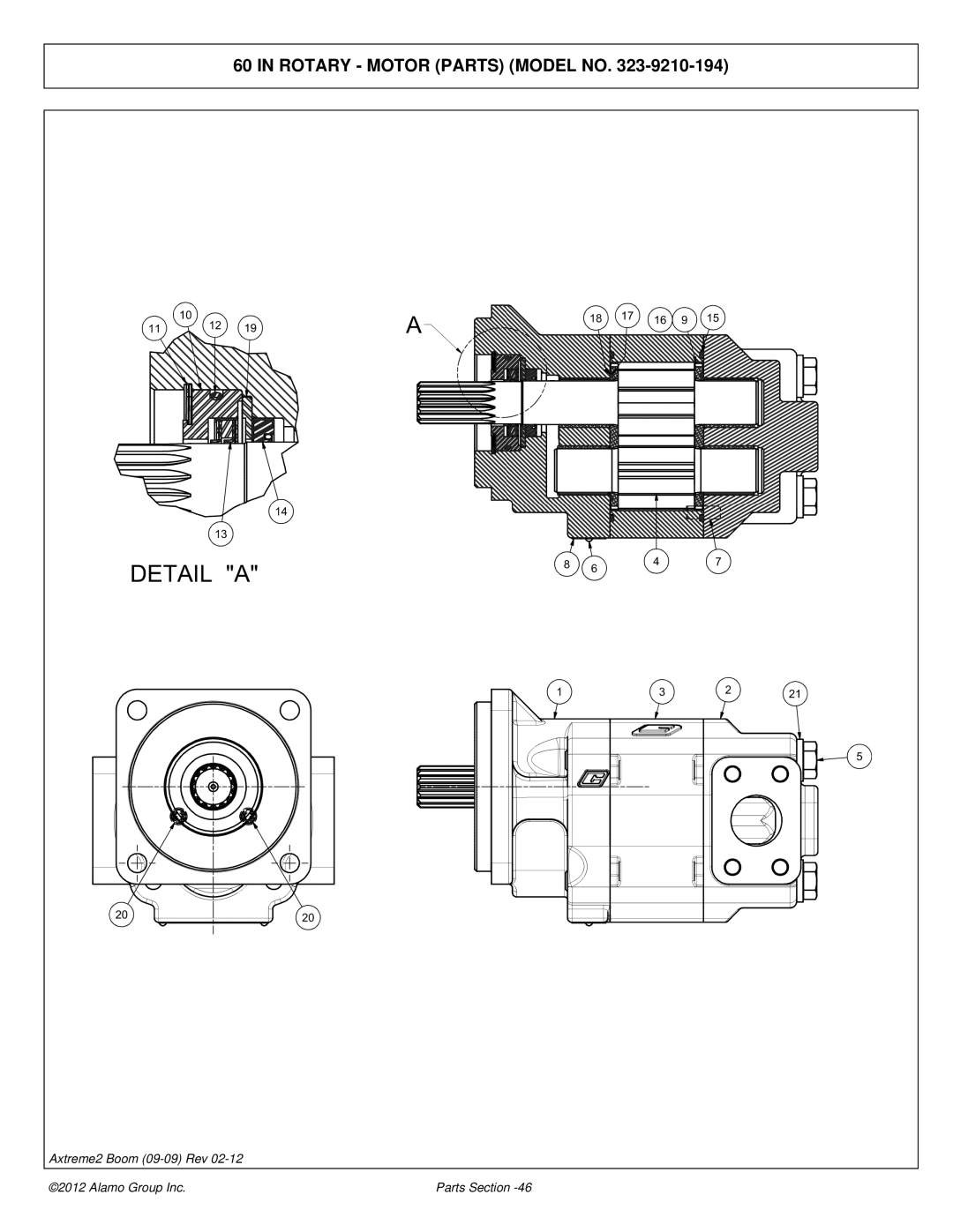 Alamo 02988075P manual Rotary Motor Parts Model no 