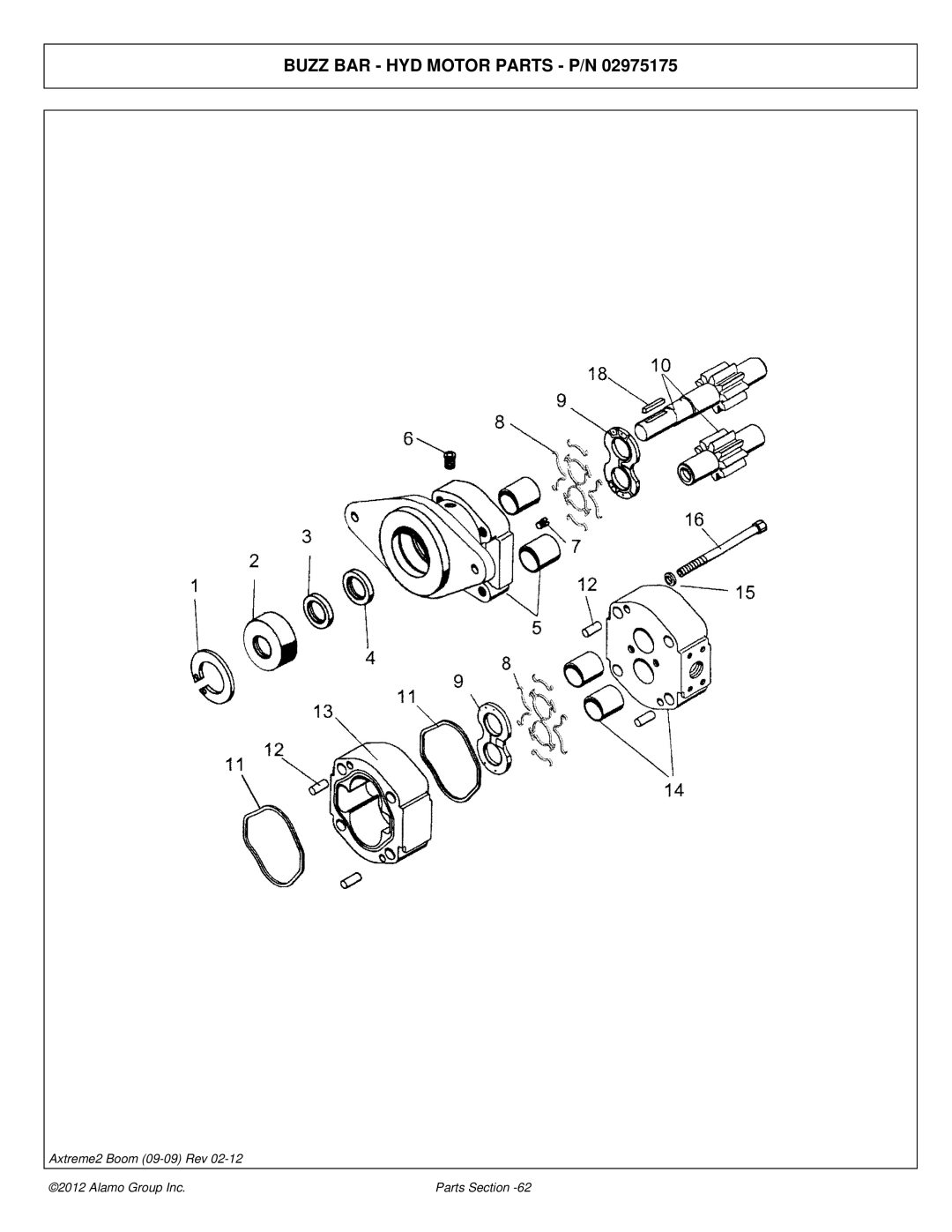 Alamo 02988075P manual Buzz BAR HYD Motor Parts P/N 