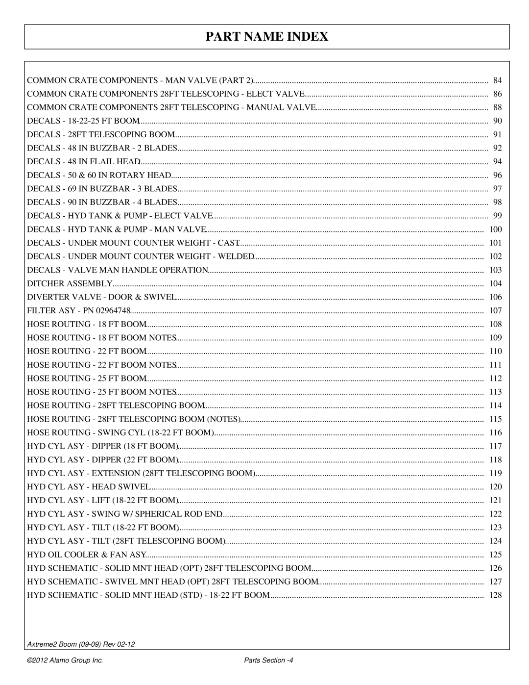 Alamo 02988075P manual Decals Under Mount Counter Weight Cast 