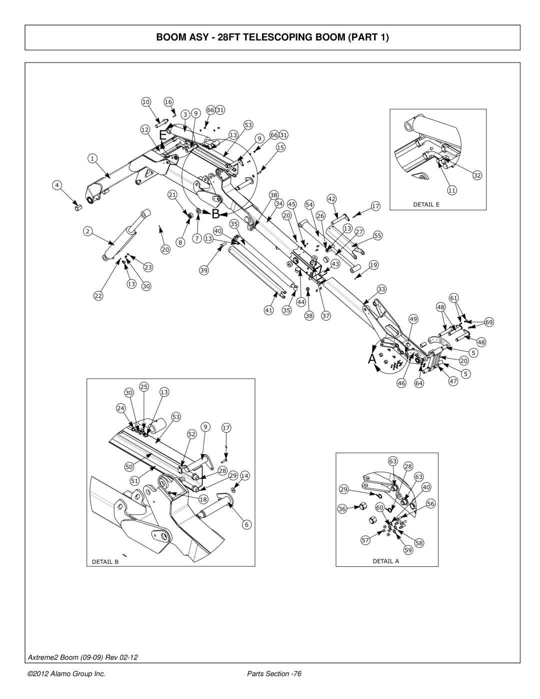 Alamo 02988075P manual Boom ASY 28FT Telescoping Boom Part 