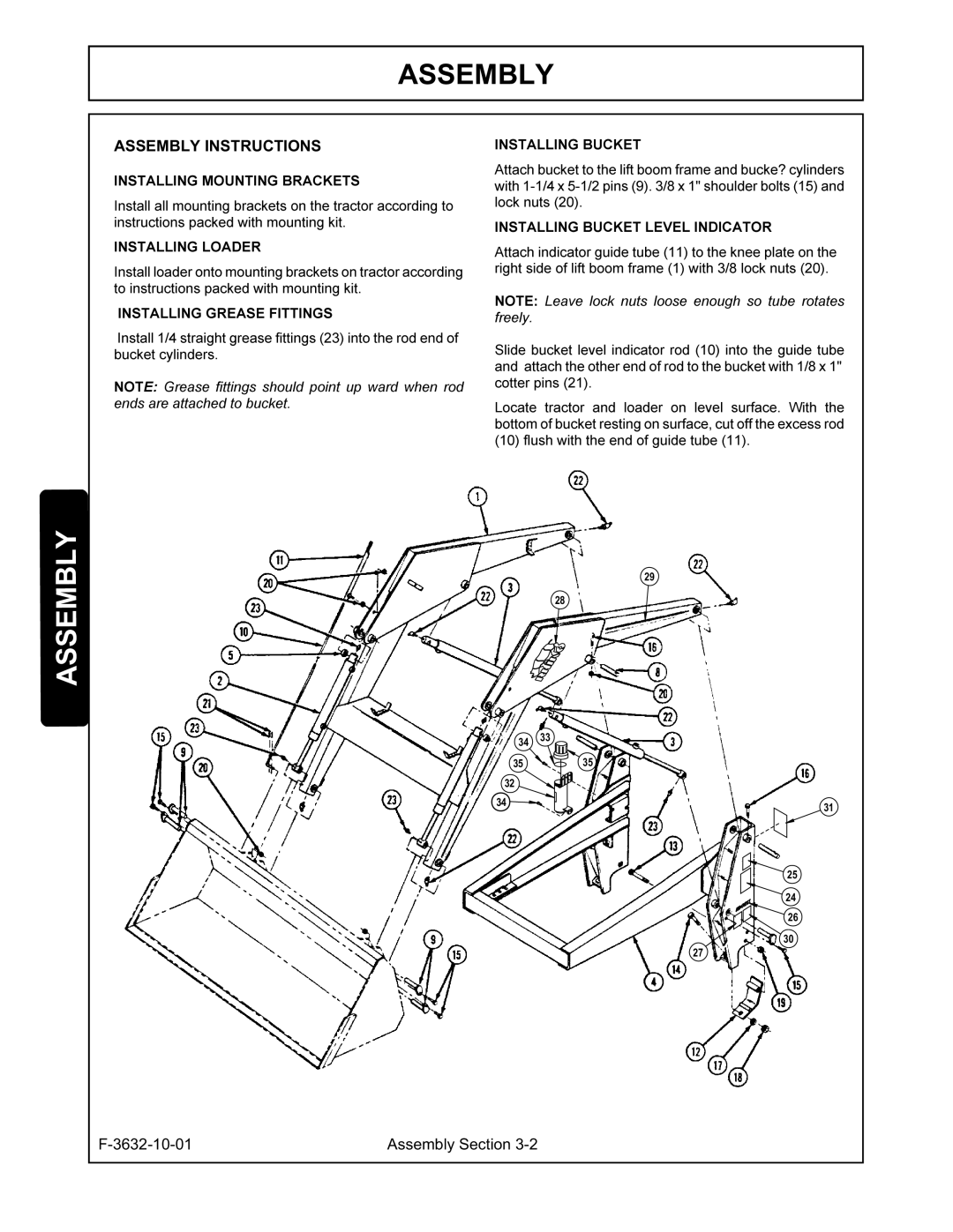 Alamo 104QX manual Lcate tractorandloaderonlevelsurface.Withthe, Bucketcylinders, Buketlevelindicatorrod10intotheguidetube 