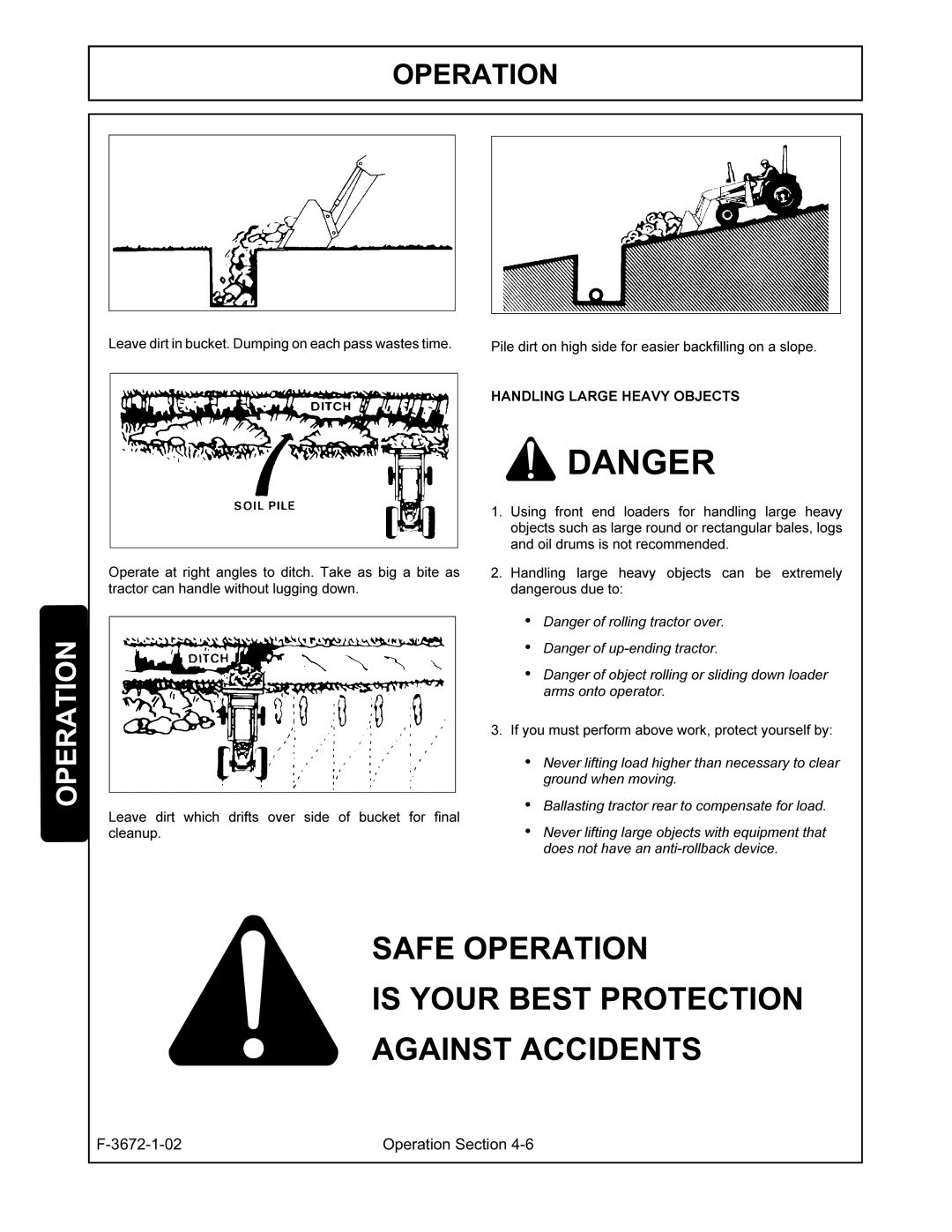 Alamo 104QX manual Up-ndingtractor, GroundNeverliftingwhenloadmovinghigher.thannecessarytoclear 