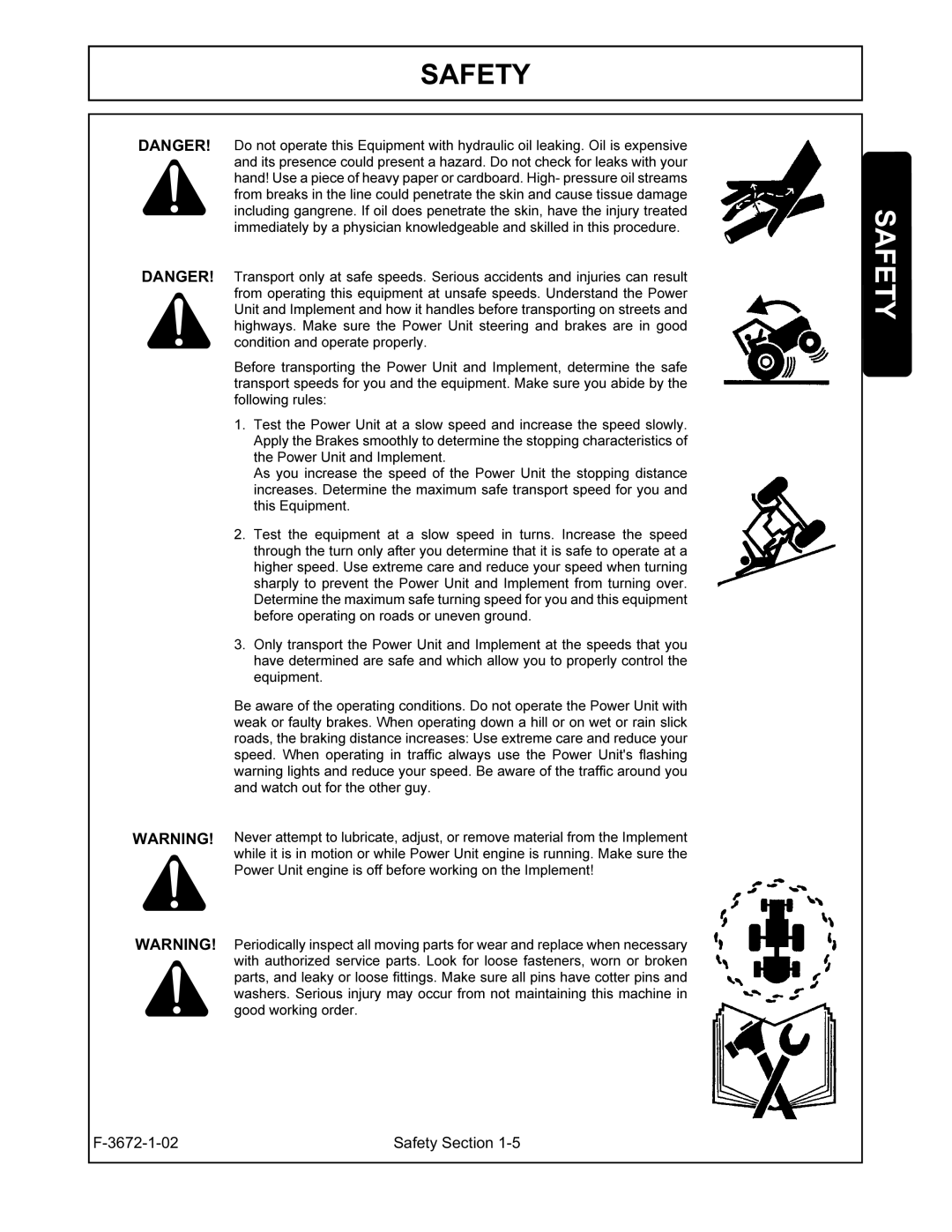 Alamo 104QX manual Atunsafespeeds.Understand, Testthe, AsethespedofthePowerUnitthestopping, Equipmnt, Beakorfaultybrak 