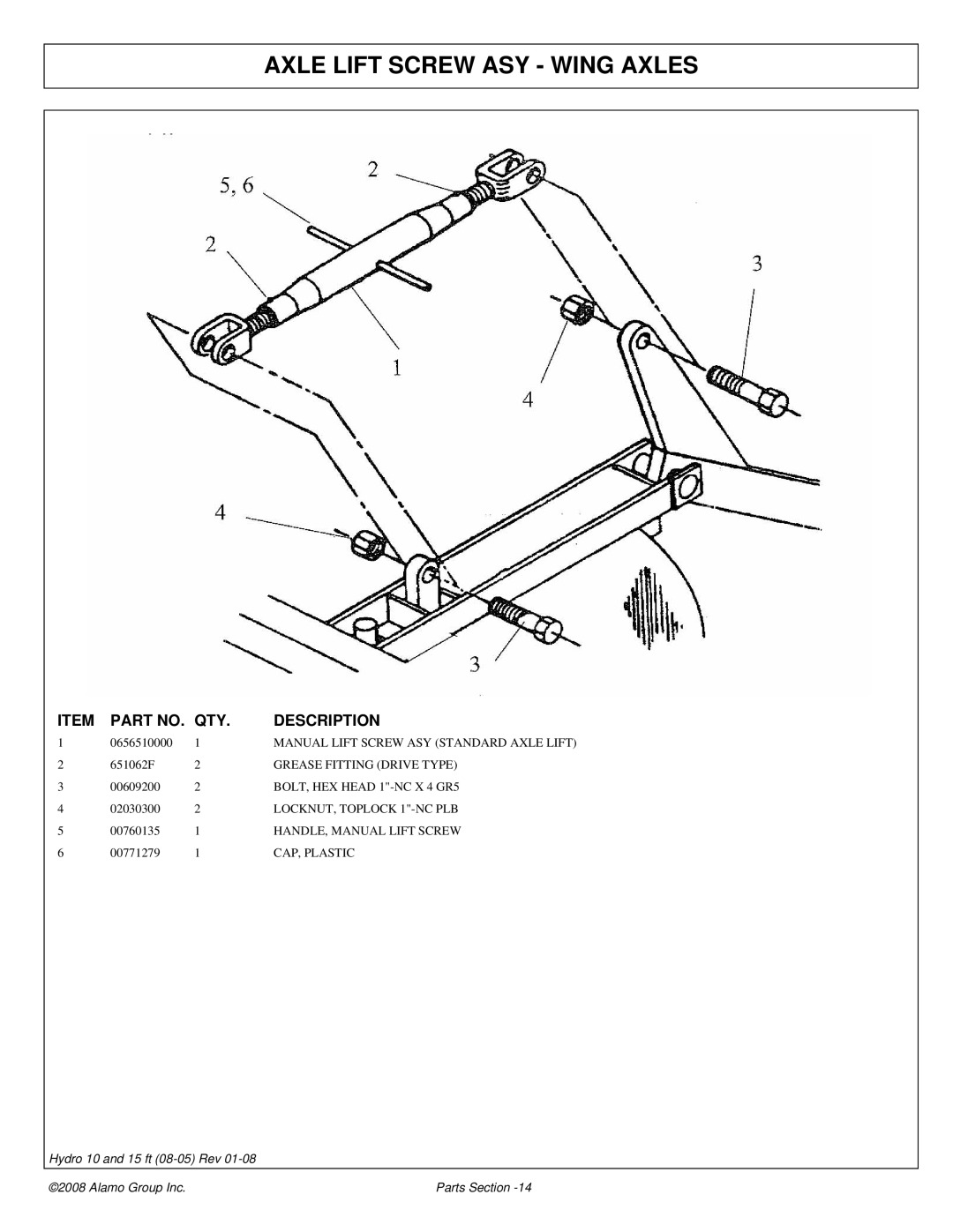 Alamo 15 manual Axle Lift Screw ASY Wing Axles 