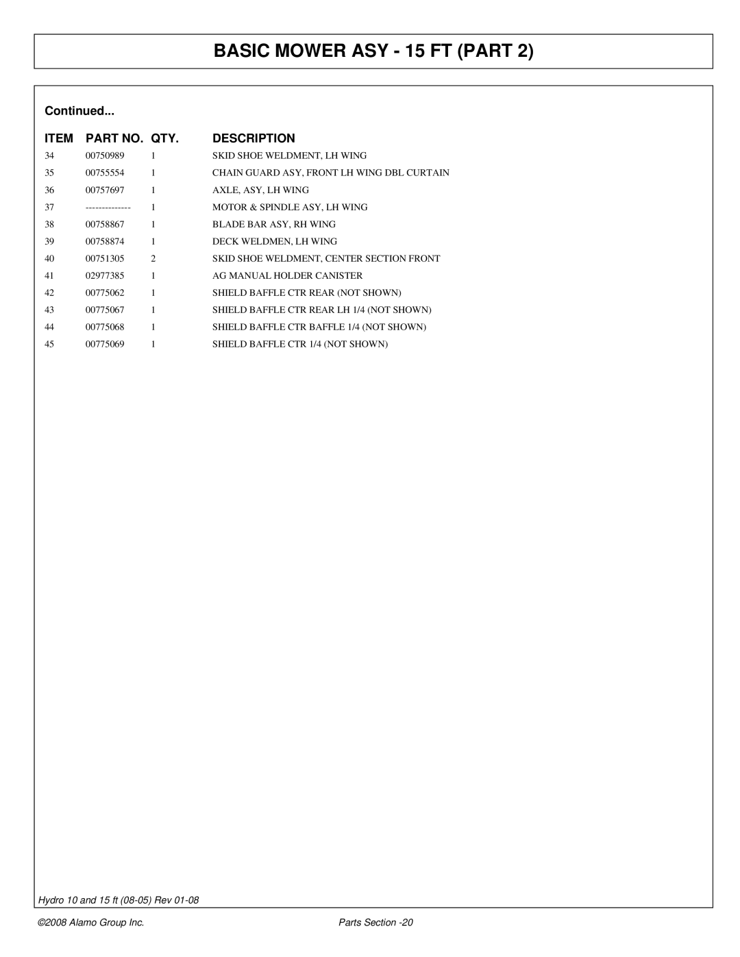 Alamo 15 manual Skid Shoe WELDMENT, LH Wing 