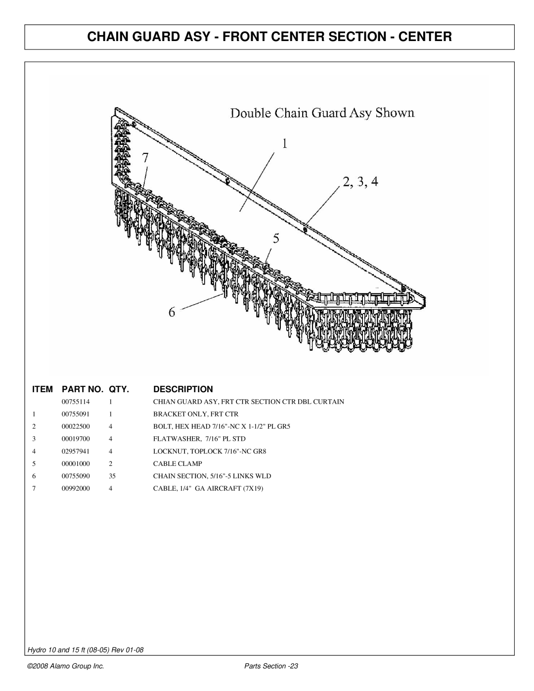 Alamo 15 manual Chain Guard ASY Front Center Section Center 