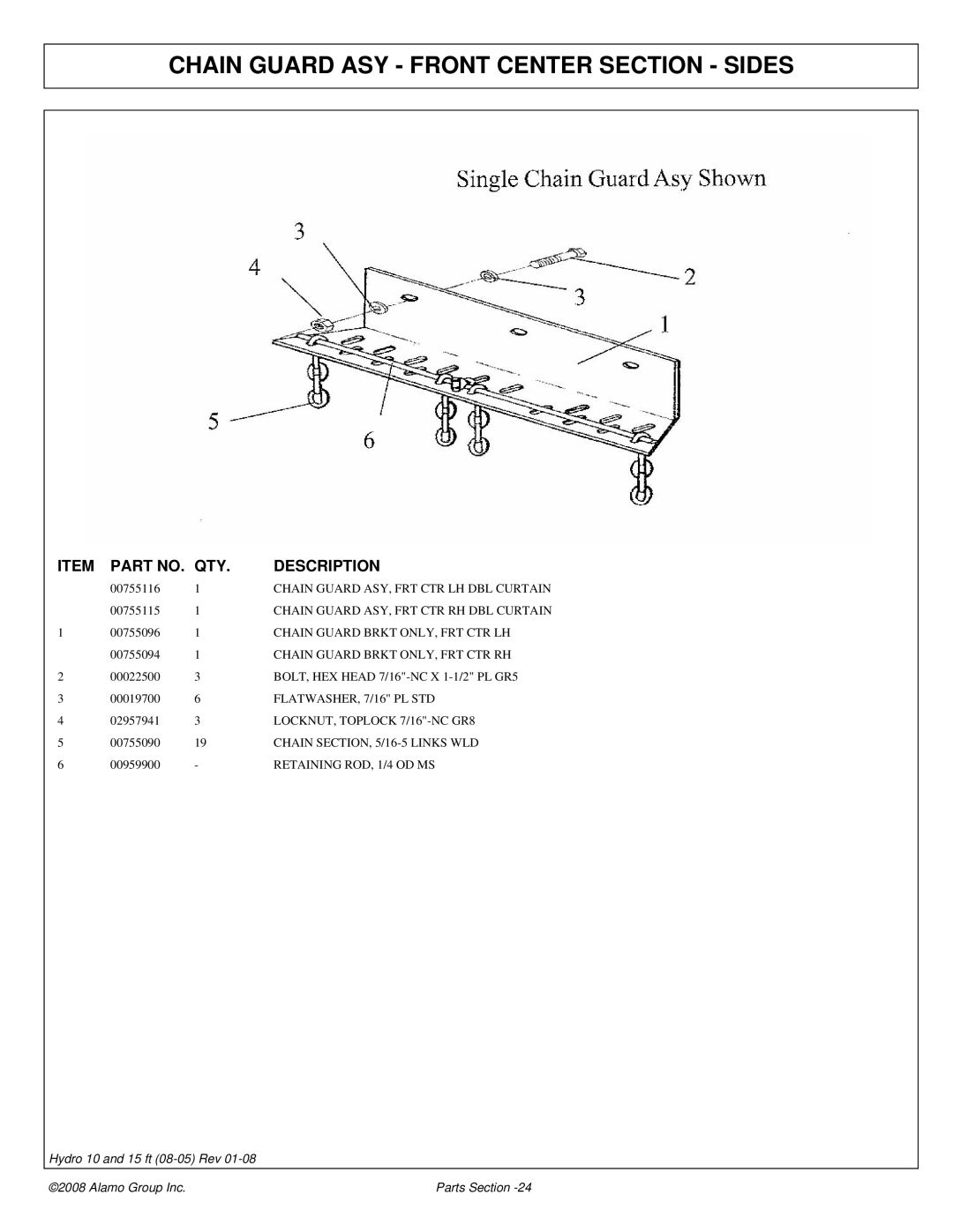 Alamo 15 manual Chain Guard ASY Front Center Section Sides 