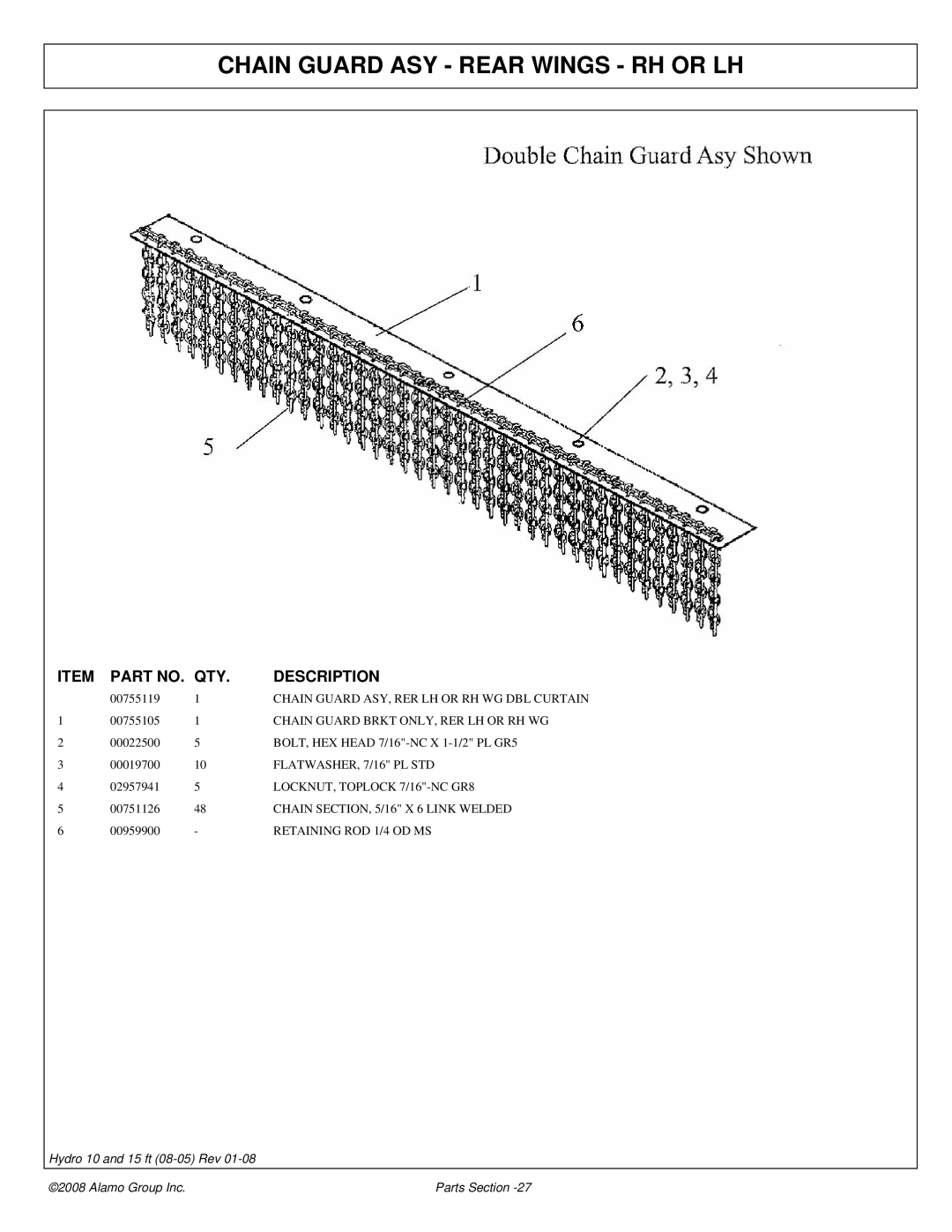 Alamo 15 manual Chain Guard ASY Rear Wings RH or LH 