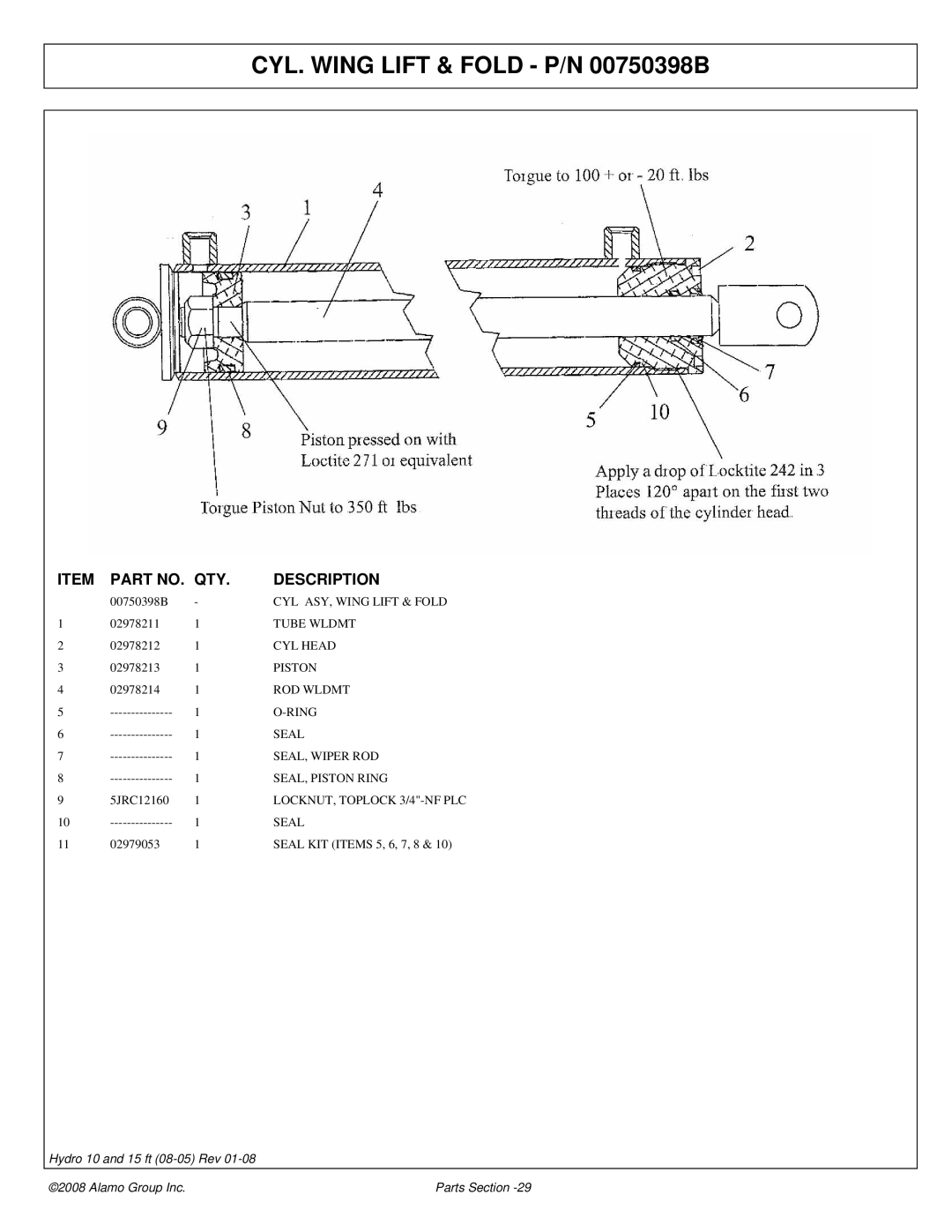 Alamo 15 manual CYL. Wing Lift & Fold P/N 00750398B 