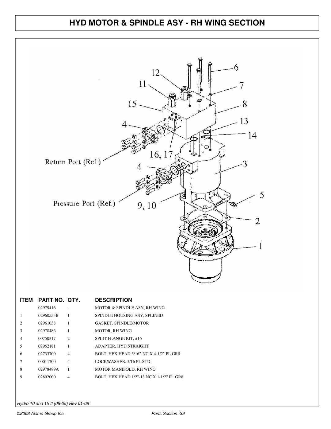 Alamo 15 manual HYD Motor & Spindle ASY RH Wing Section 