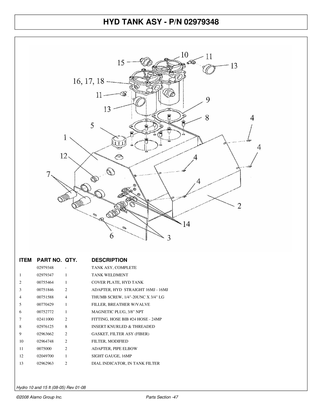Alamo 15 manual HYD Tank ASY P/N 