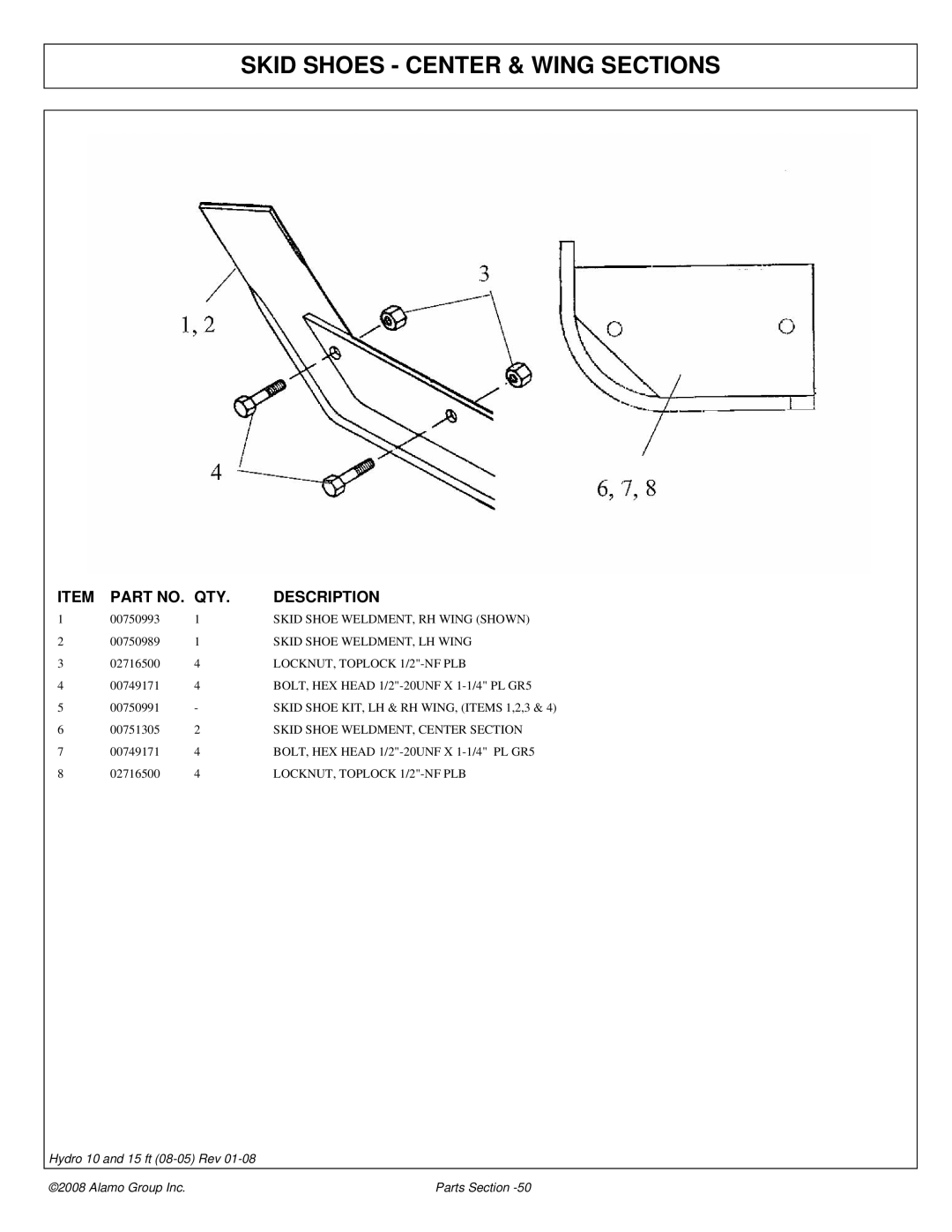 Alamo 15 manual Skid Shoes Center & Wing Sections 