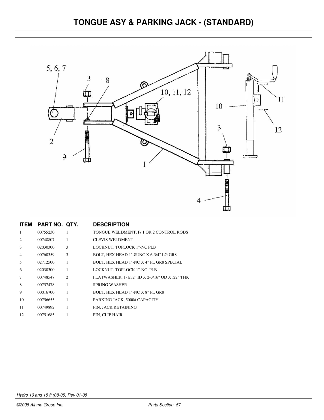 Alamo 15 manual Tongue ASY & Parking Jack Standard 