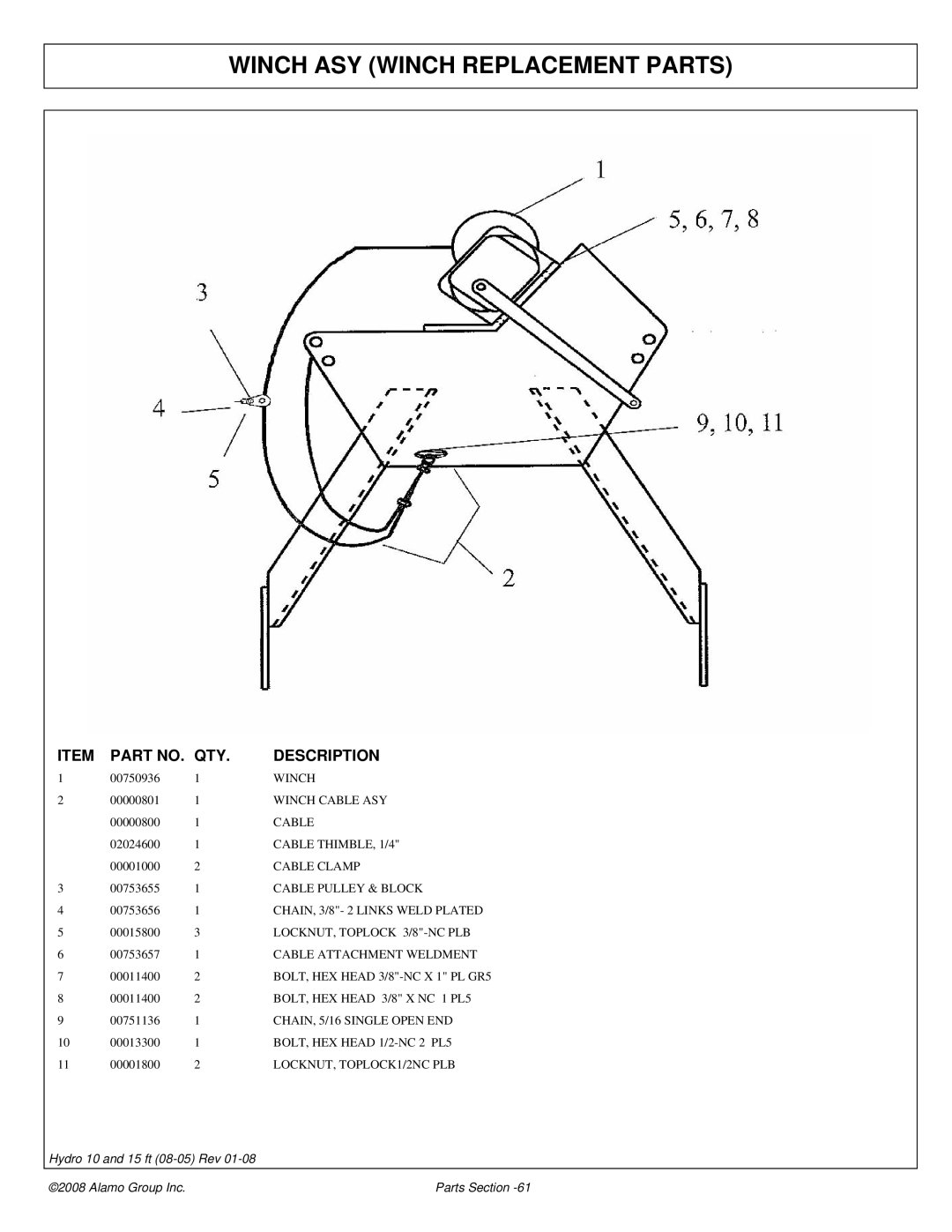 Alamo 15 manual Winch ASY Winch Replacement Parts 