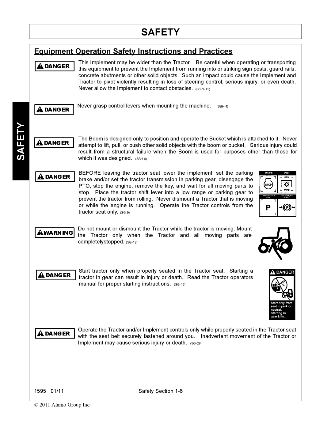 Alamo 1595 manual Equipment Operation Safety Instructions and Practices 