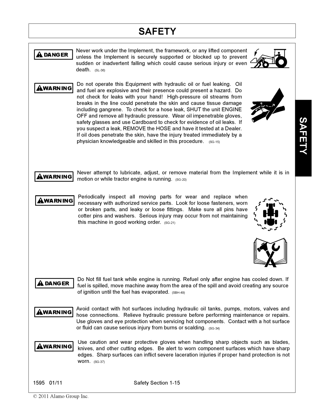 Alamo 1595 manual Safety 