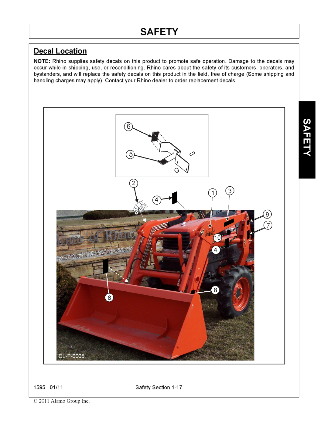 Alamo 1595 manual Decal Location 