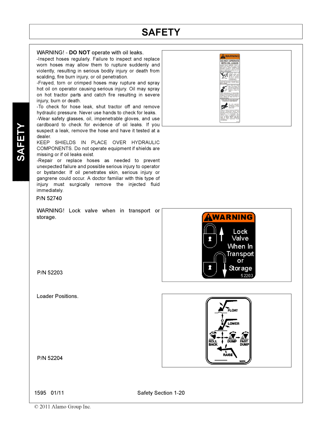 Alamo manual Loader Positions 1595 01/11 Safety Section 