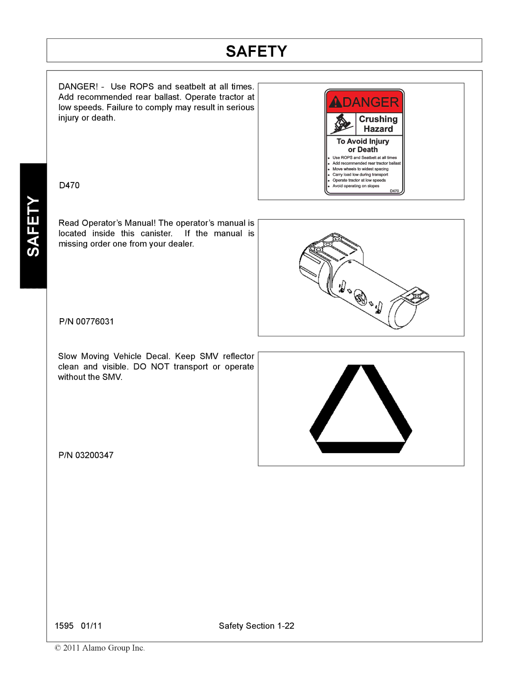 Alamo 1595 manual Safety 