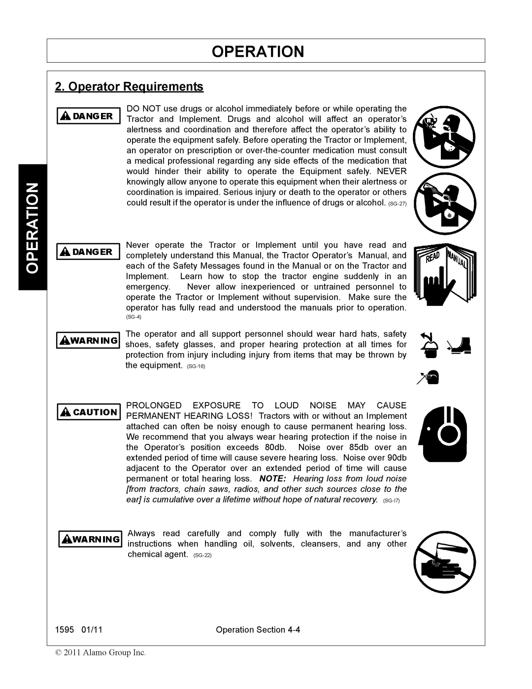 Alamo 1595 manual Operator Requirements 