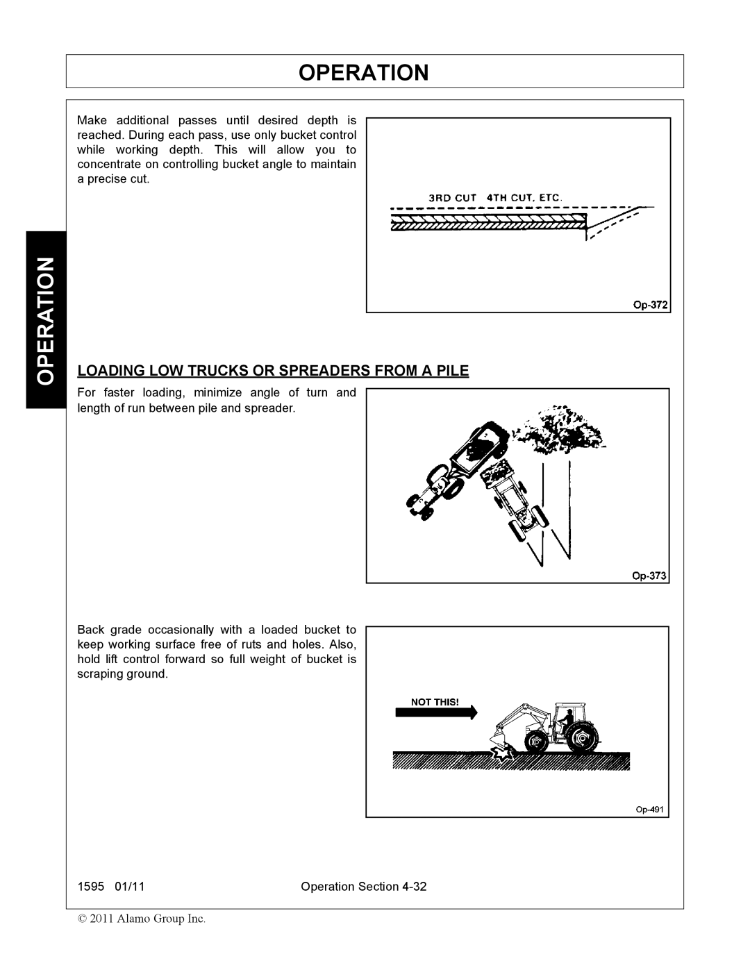 Alamo 1595 manual Loading LOW Trucks or Spreaders from a Pile 