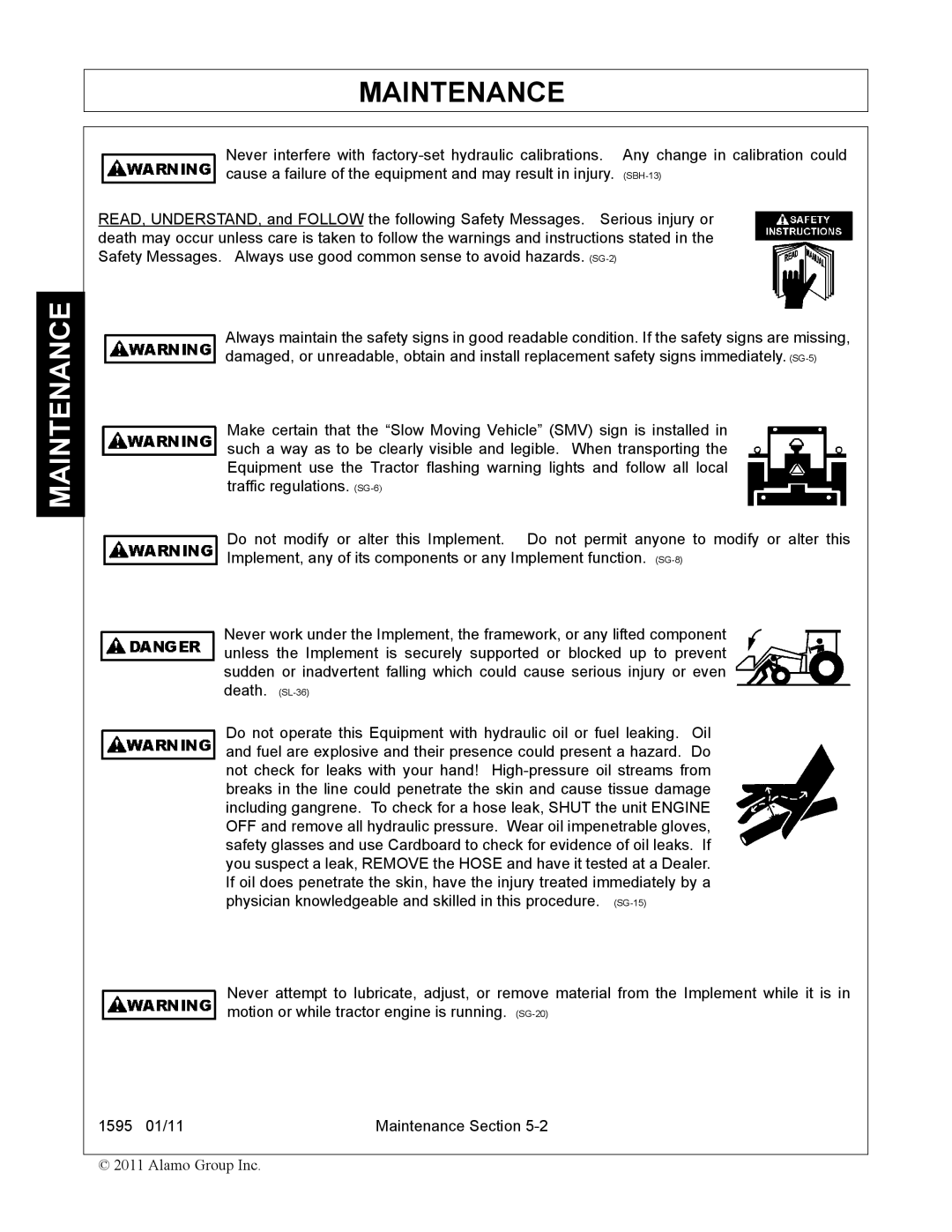 Alamo 1595 manual Maintenance 