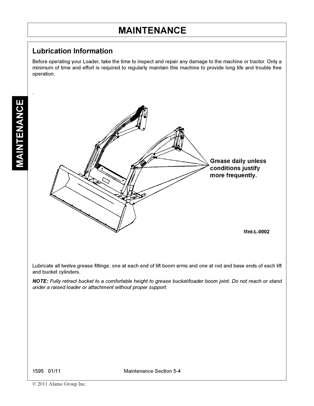 Alamo 1595 manual Lubrication Information 