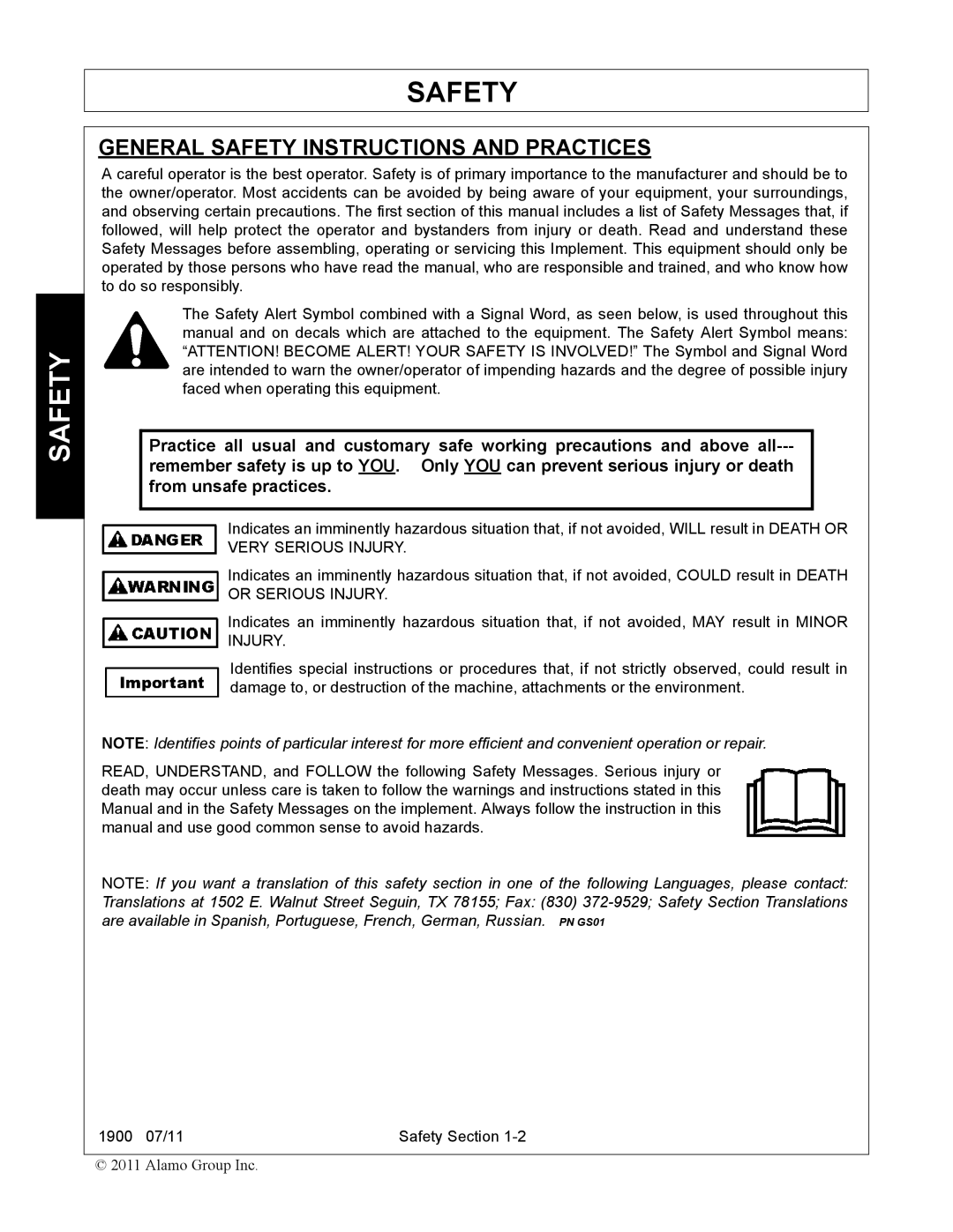 Alamo 1900 manual General Safety Instructions and Practices 