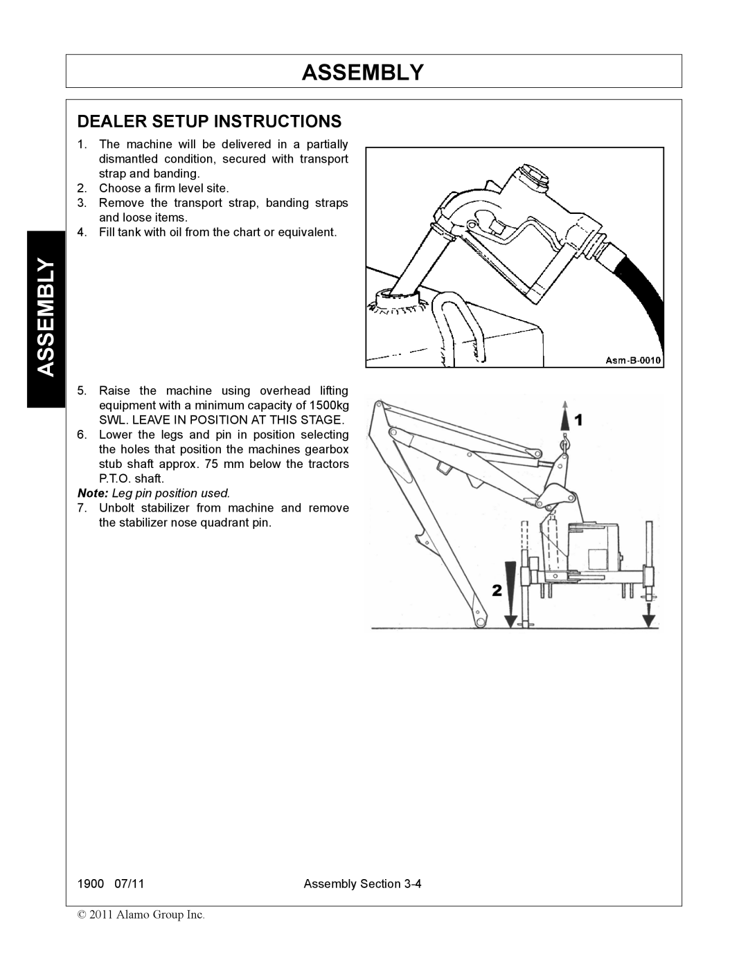 Alamo 1900 manual Dealer Setup Instructions, SWL. Leave in Position AT this Stage 