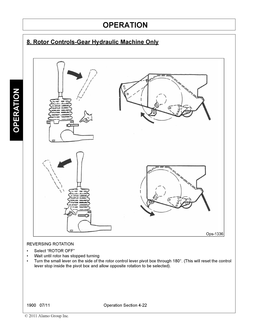 Alamo 1900 manual Rotor Controls-Gear Hydraulic Machine Only 