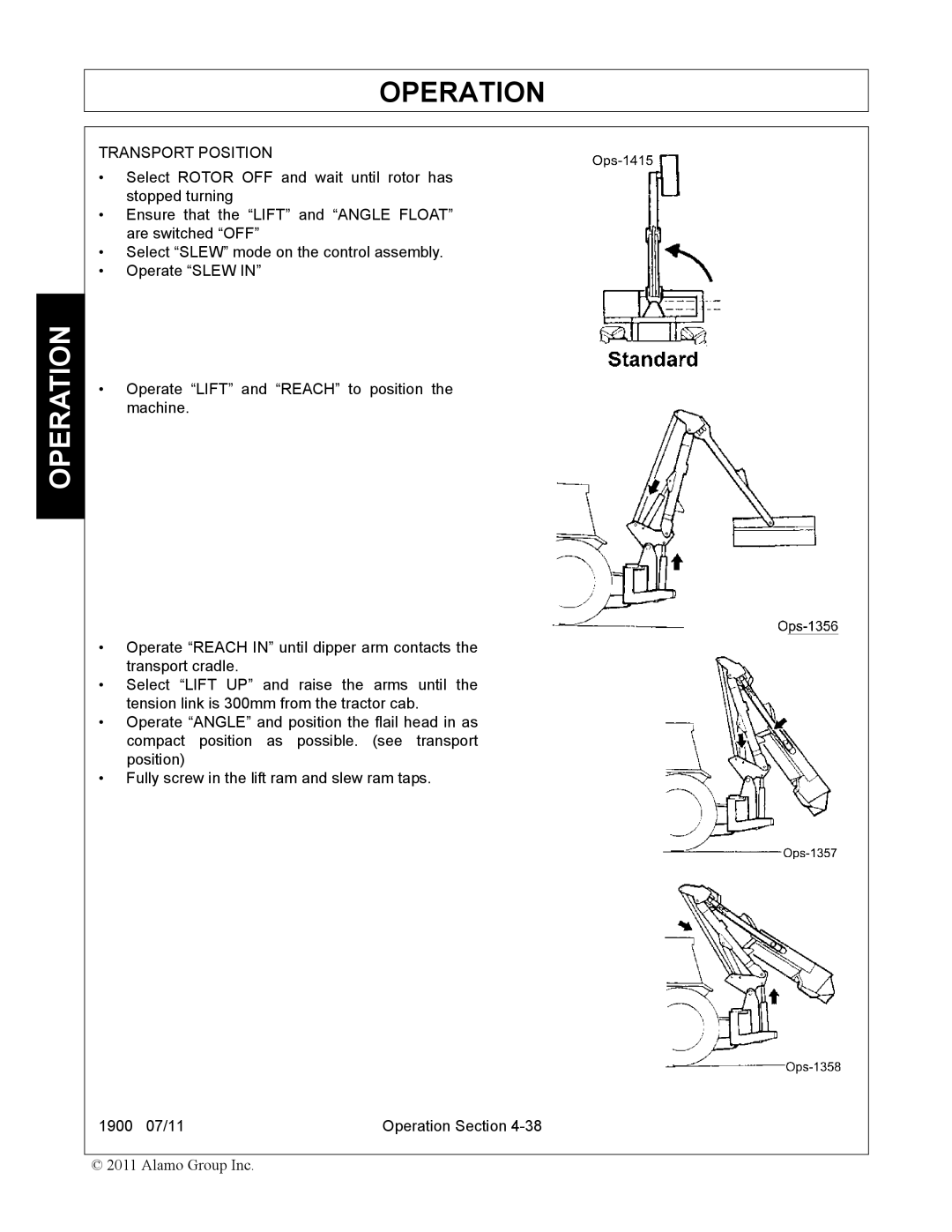 Alamo 1900 manual Transport Position 