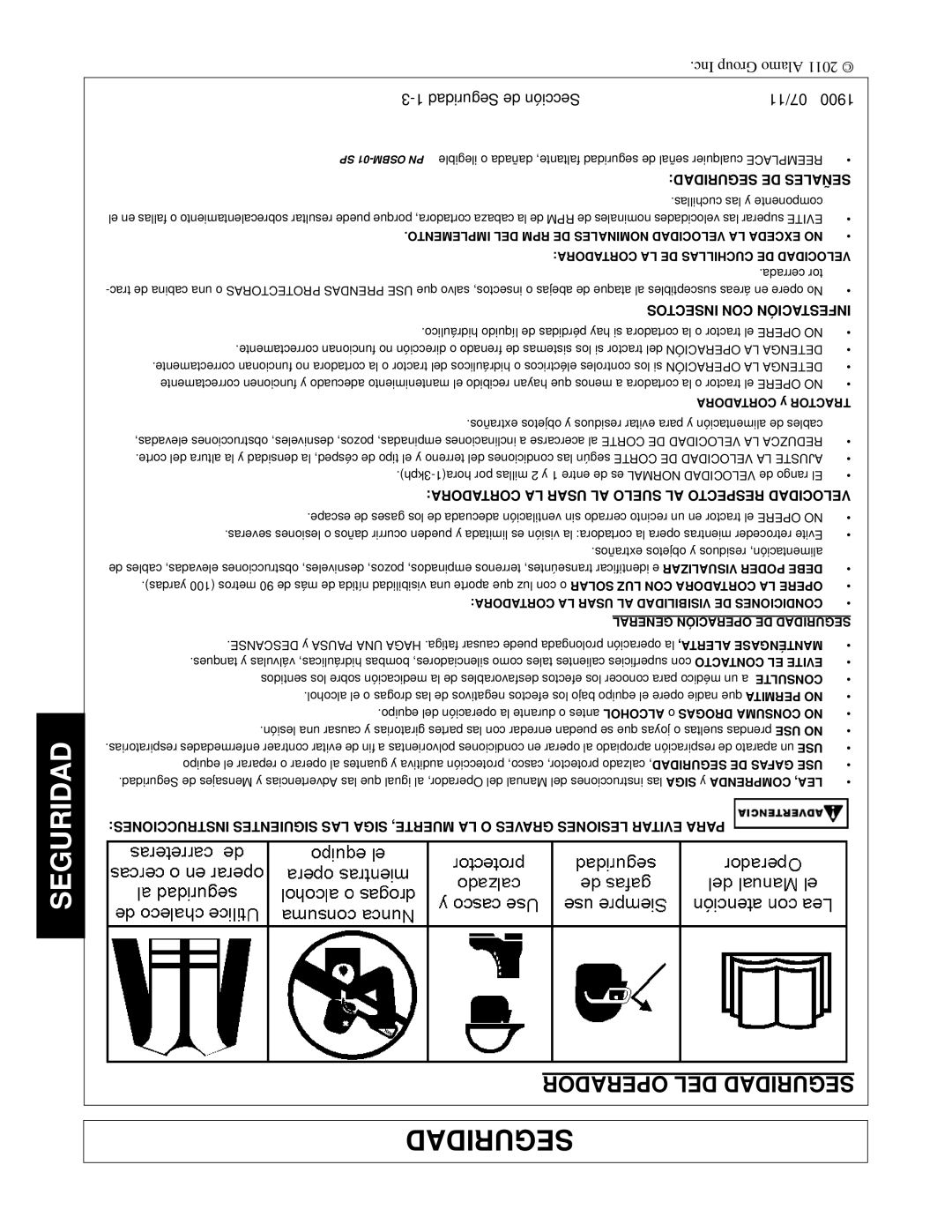 Alamo 1900 manual Operador DEL Seguridad, Seguridad DE Señales 